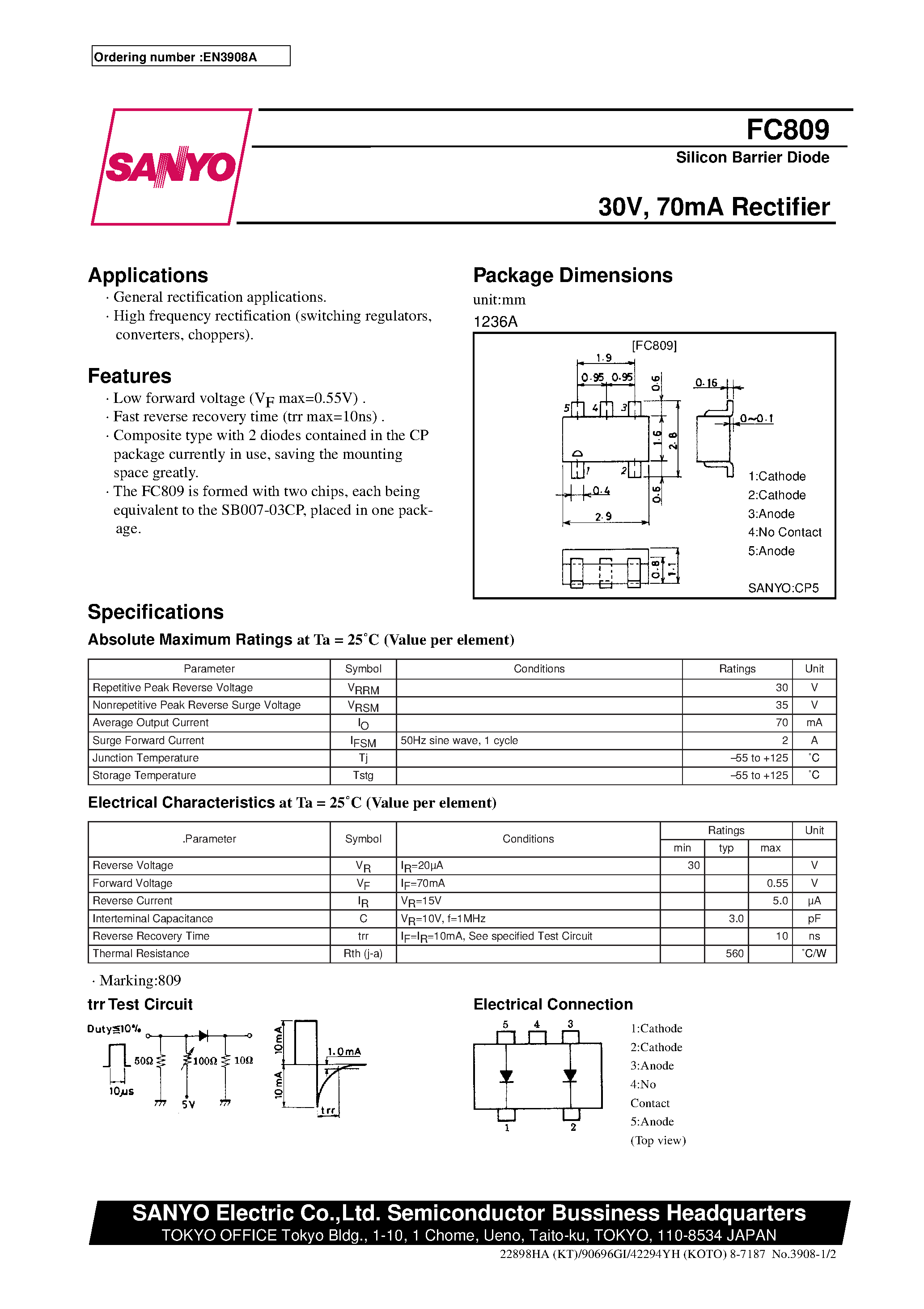 Datasheet FC809 - 30V/ 70mA Rectifier page 1