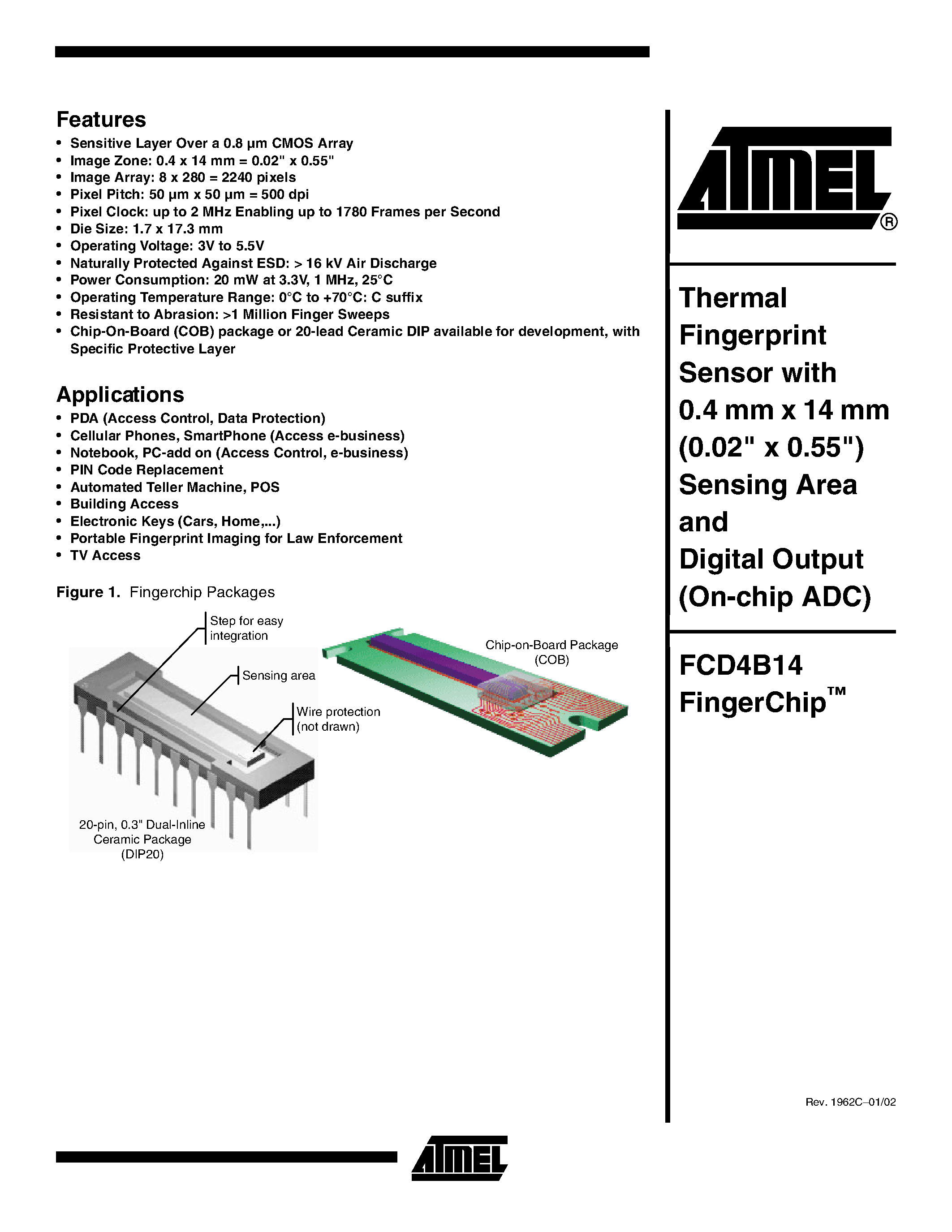 Datasheet FCD4B14CCB - Thermal Fingerprint Sensor with 0.4 mm x 14 mm Sensing Area and Digital Output page 1