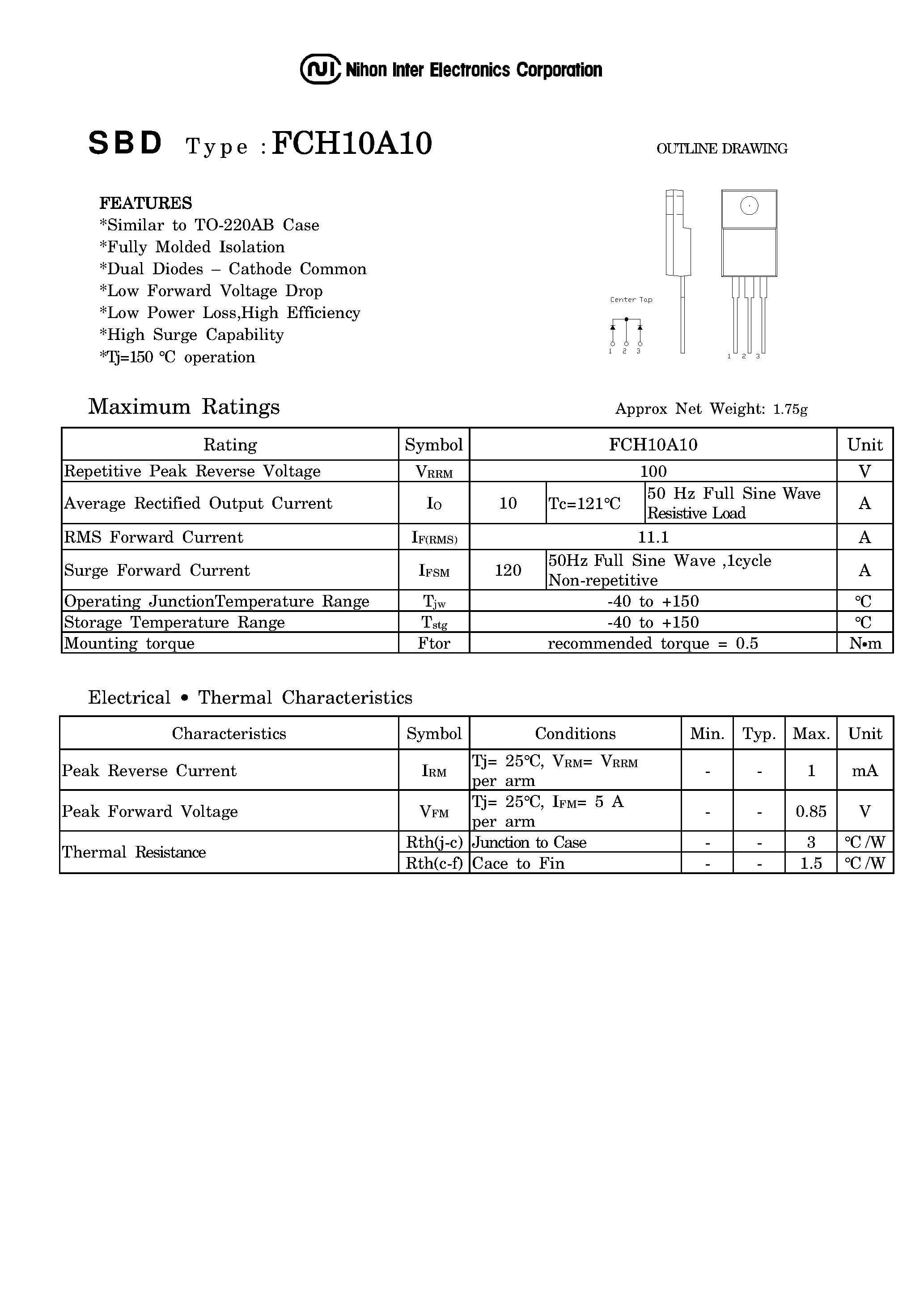Даташит на микросхему FCH10A10 страница 1 Даташит FCH10A10 - SBD страница 1