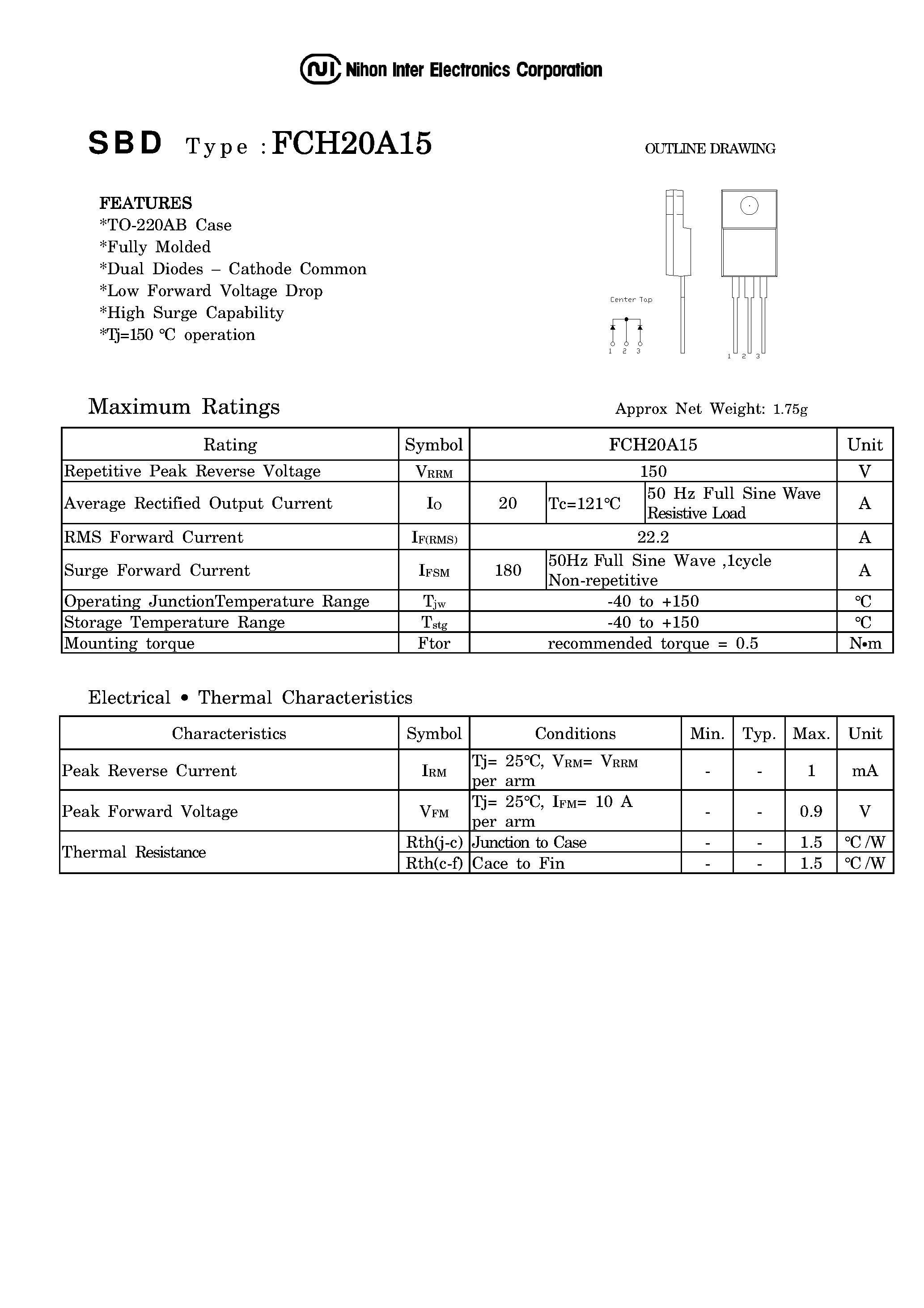 Даташит на микросхему FCH20A15 страница 1 Даташит FCH20A15 - SBD страница 1