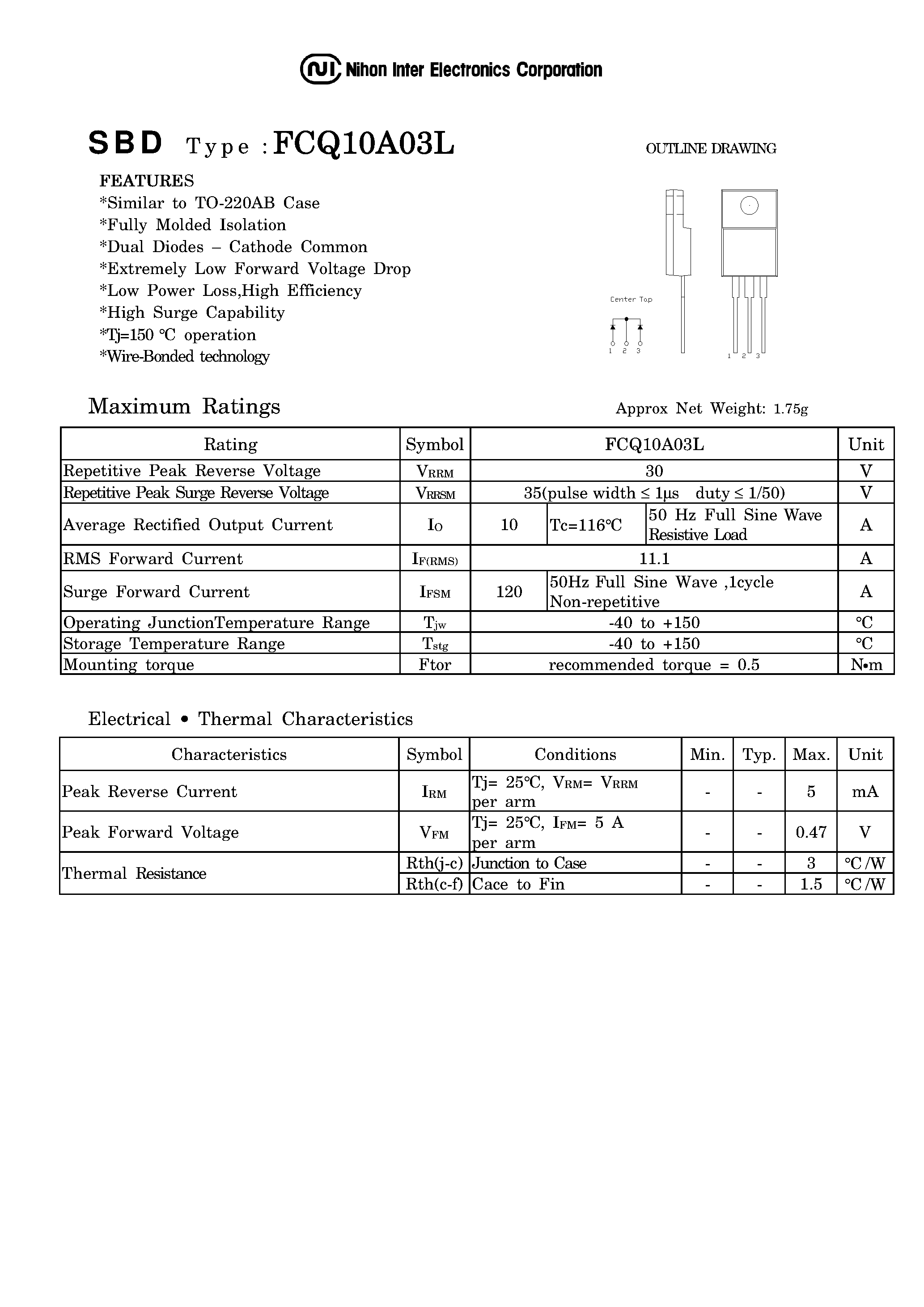 Даташит на микросхему FCQ10A03L страница 1 Даташит FCQ10A03L - SBD DUAL DIODES - CATHODE COMMON страница 1