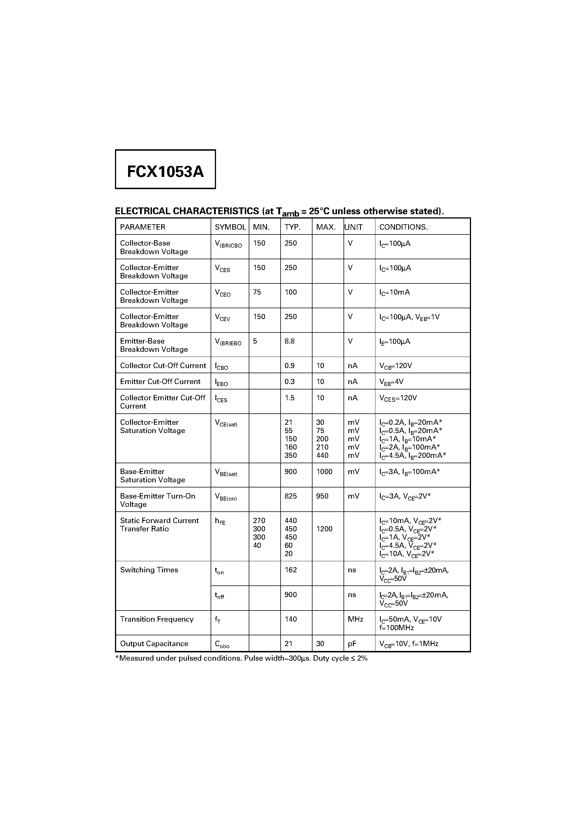 Даташит FCX1053A - NPN SILICON POWER (SWITCHING) TRANSISTOR страница 2