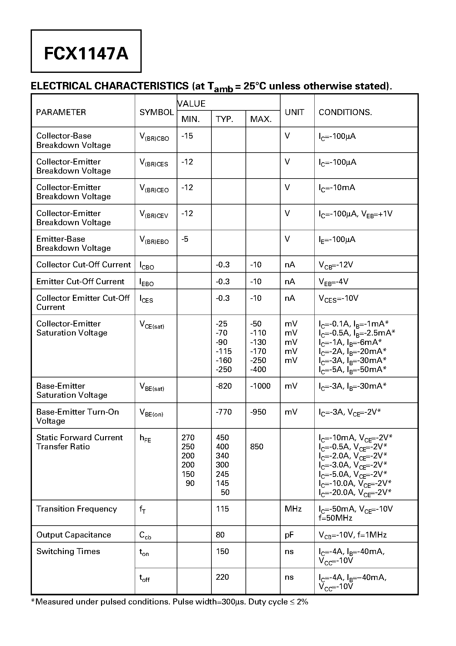 Даташит FCX1147A - PNP SILICON POWER (SWITCHING) TRANSISTOR страница 2