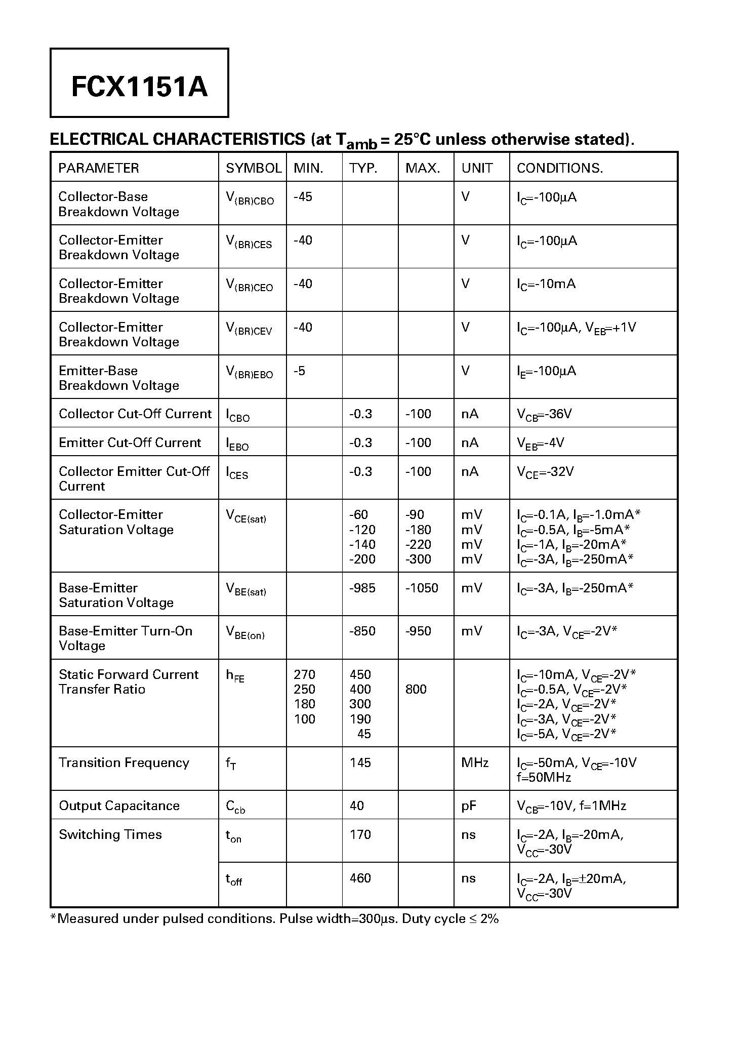 Даташит на микросхему FCX1151A страница 2 Даташит FCX1151A - PNP SILICON POWER (SWITCHING) TRANSISTOR страница 2