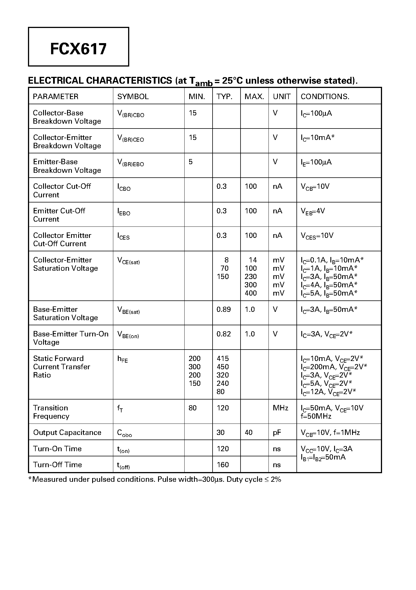 Даташит на микросхему FCX617 страница 2 Даташит FCX617 - NPN SILICON POWER (SWITCHING) TRANSISTOR страница 2