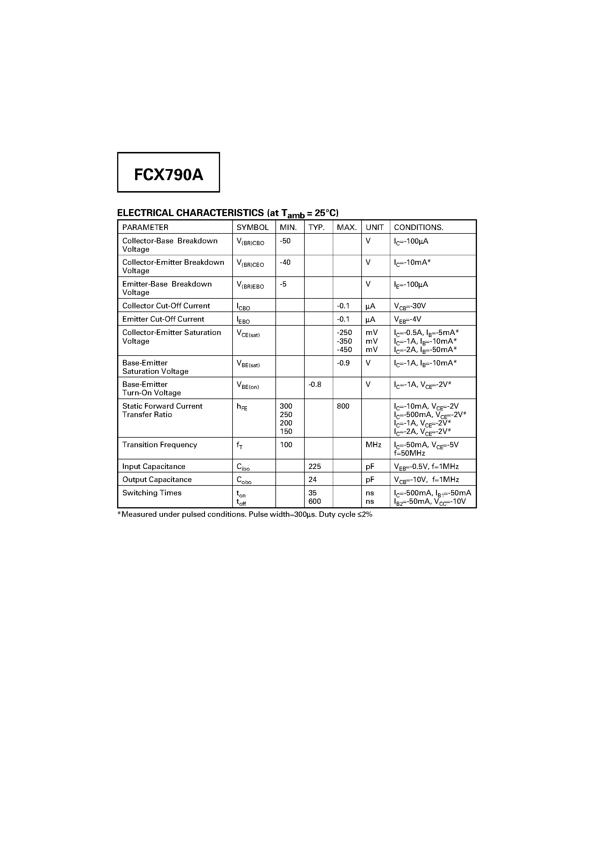 Даташит FCX790A - PNP SILICON POWER (SWITCHING) TRANSISTOR страница 2