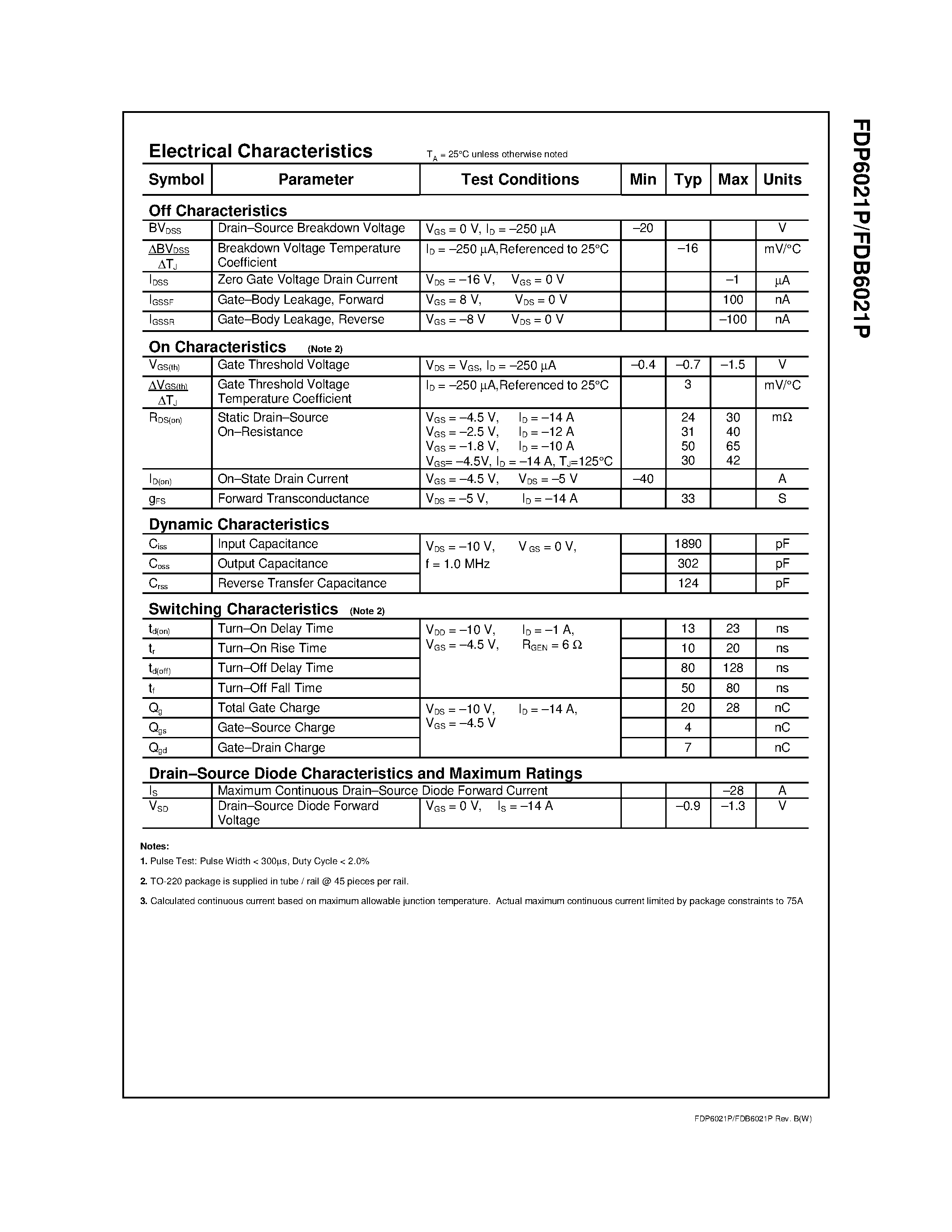Datasheet FDB6021P - 20V P-Channel 1.8V Specified PowerTrench MOSFET page 2