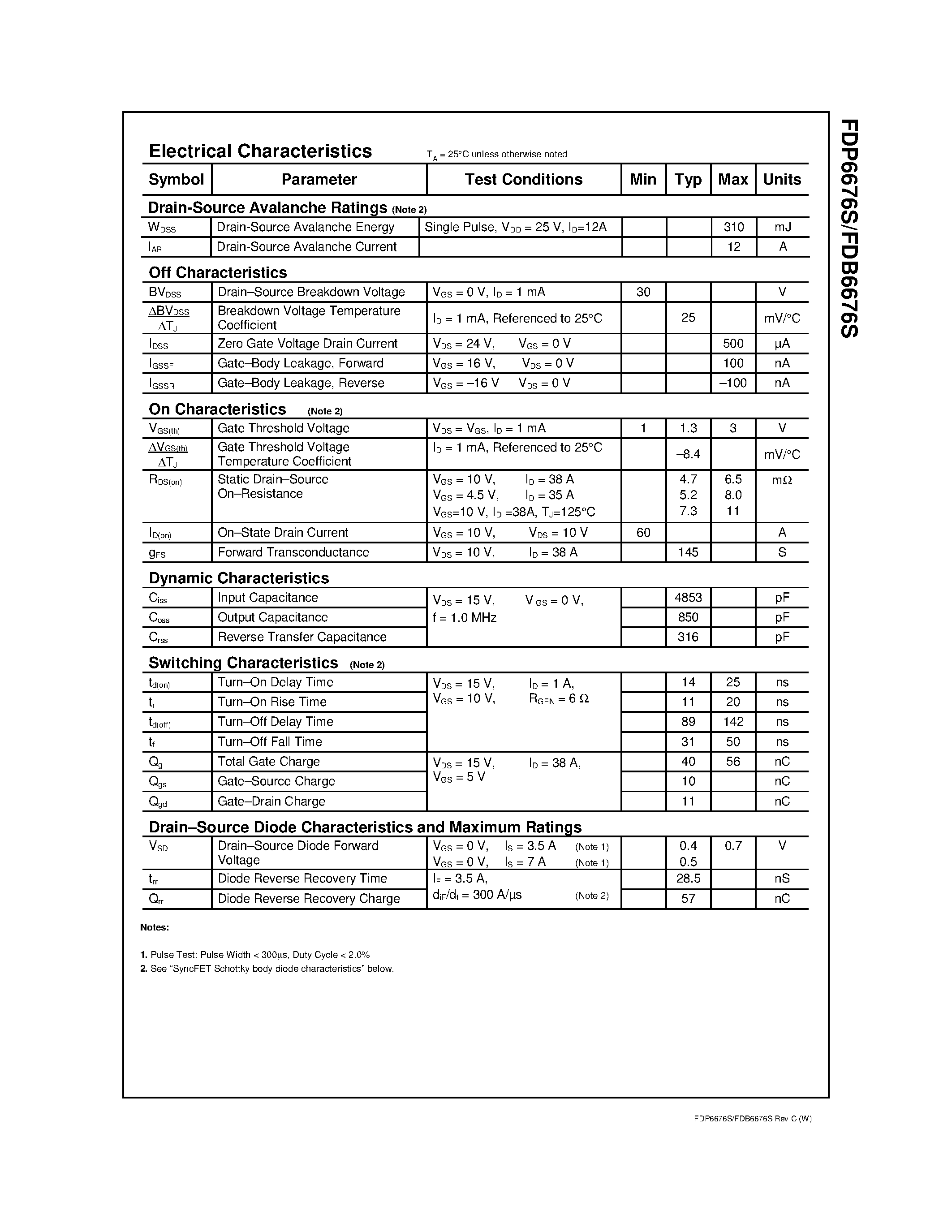 Datasheet FDB6676S - 30V N-Channel PowerTrench SyncFET page 2