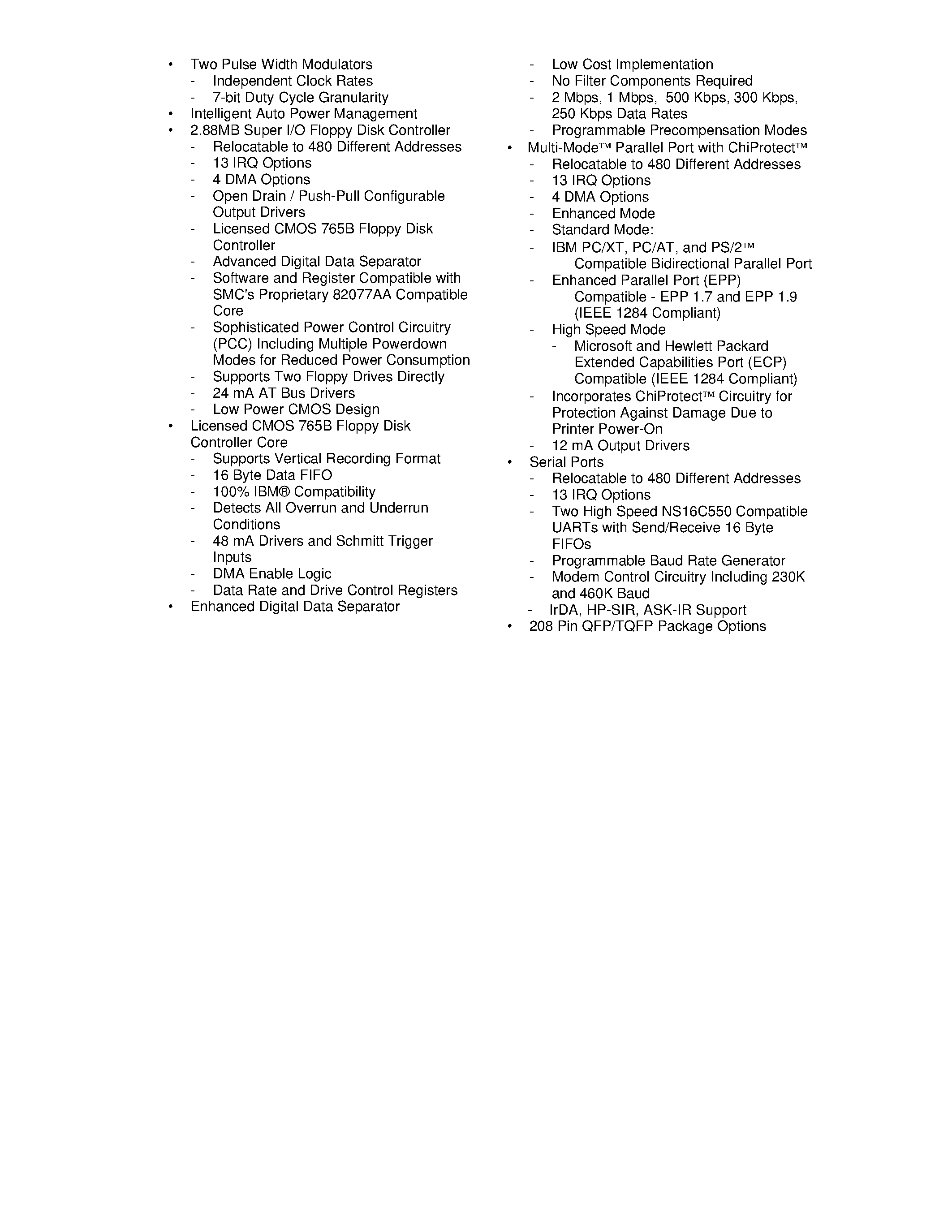 Datasheet FDC37C957FR page 2 Datasheet FDC37C957FR - ULTRA I/O CONTROLLER FOR PORTABLE APPLICATIONS page 2