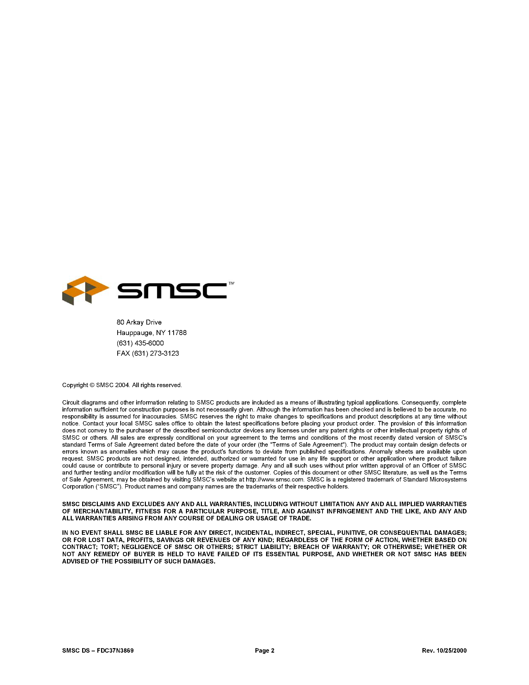 Datasheet FDC37N3869 - 3.3V SUPER I/O CONTROLLER WITH INFRARED SUPPORT page 2