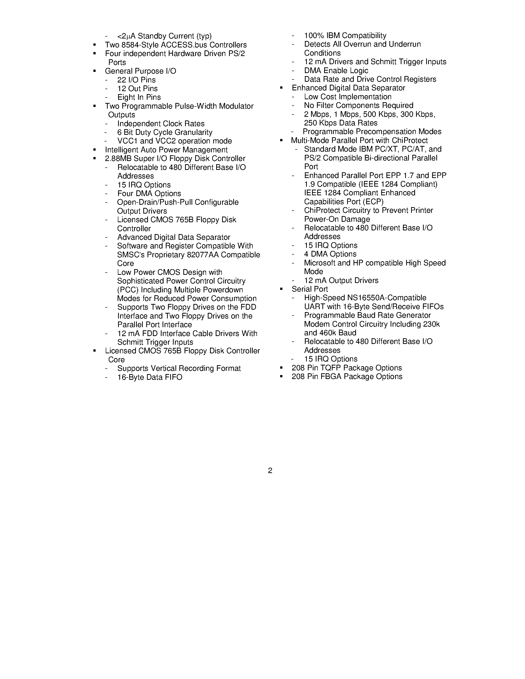 Datasheet FDC37N972 page 2 Datasheet FDC37N972 - Advanced Notebook I/O Controller with Enhanced Keyboard Control and System Management page 2