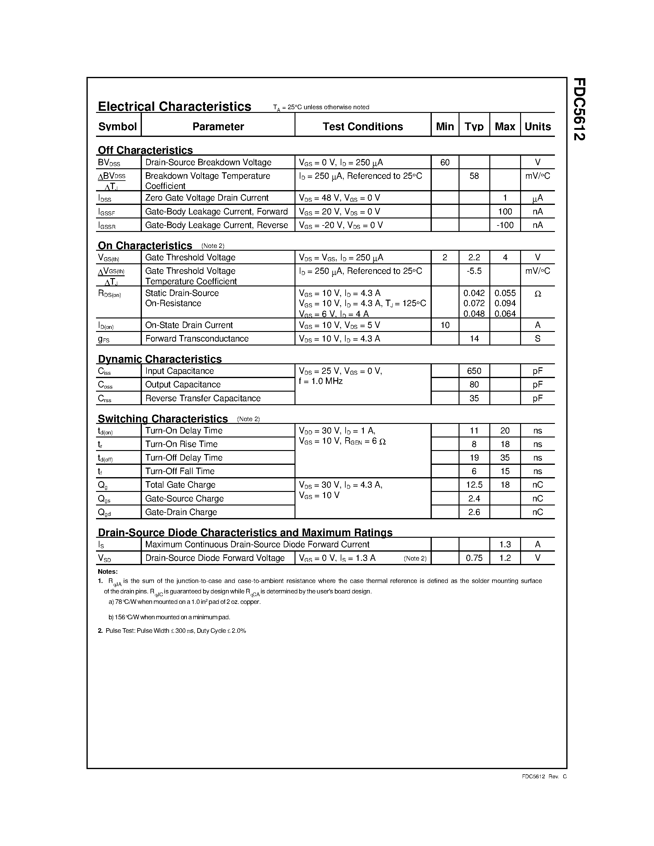 Datasheet FDC5612 page 2 Datasheet FDC5612 - 60V N-Channel PowerTrenchTM MOSFET page 2