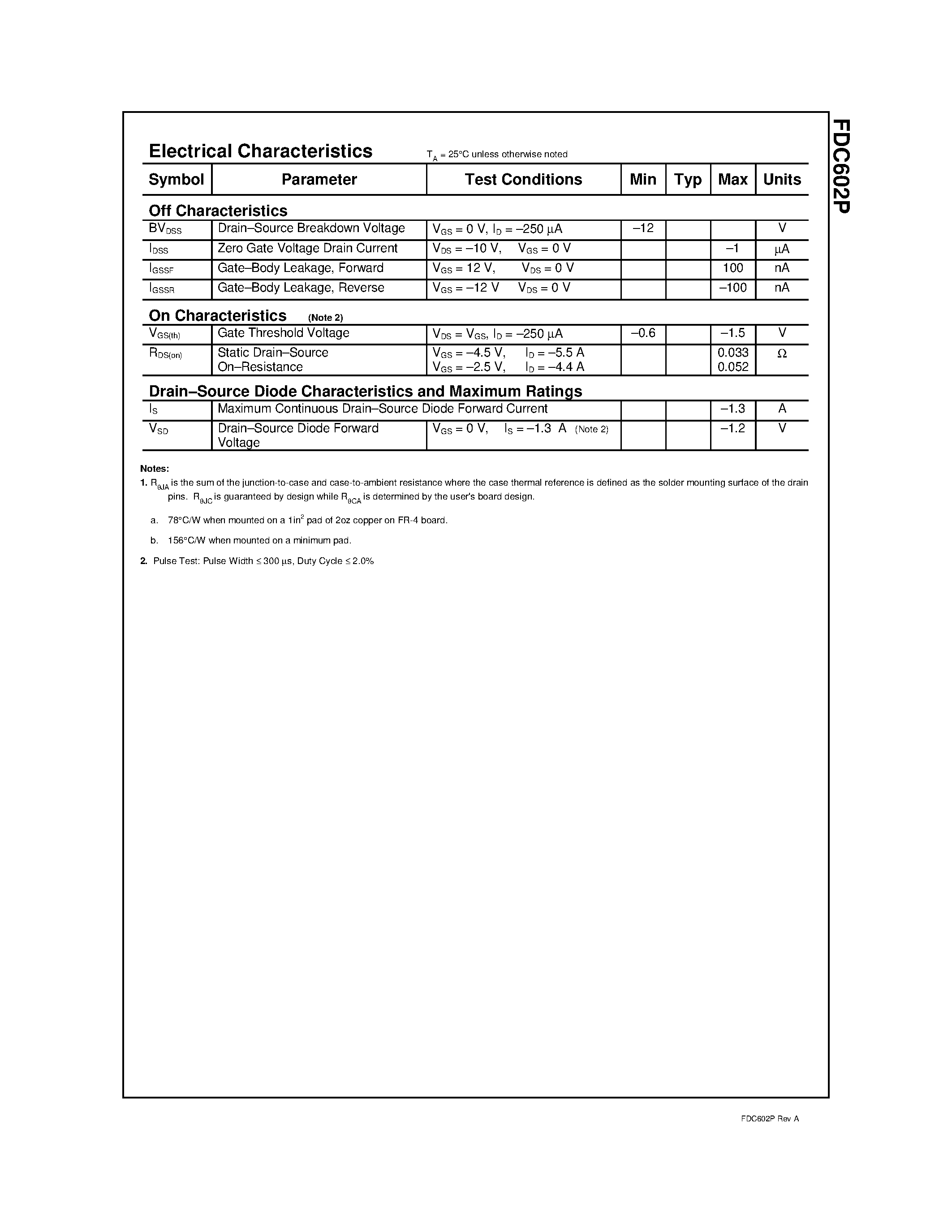 Datasheet FDC602 page 2 Datasheet FDC602 - P-Channel 2.5V Specified PowerTrench MOSFET page 2