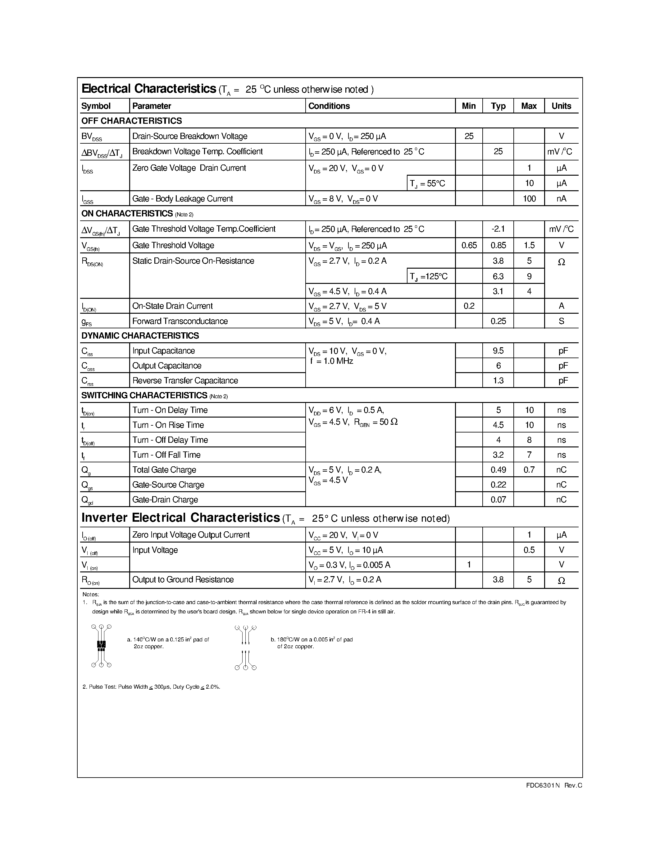 Datasheet FDC6301N page 2 Datasheet FDC6301N - Dual N-Channel / Digital FET page 2