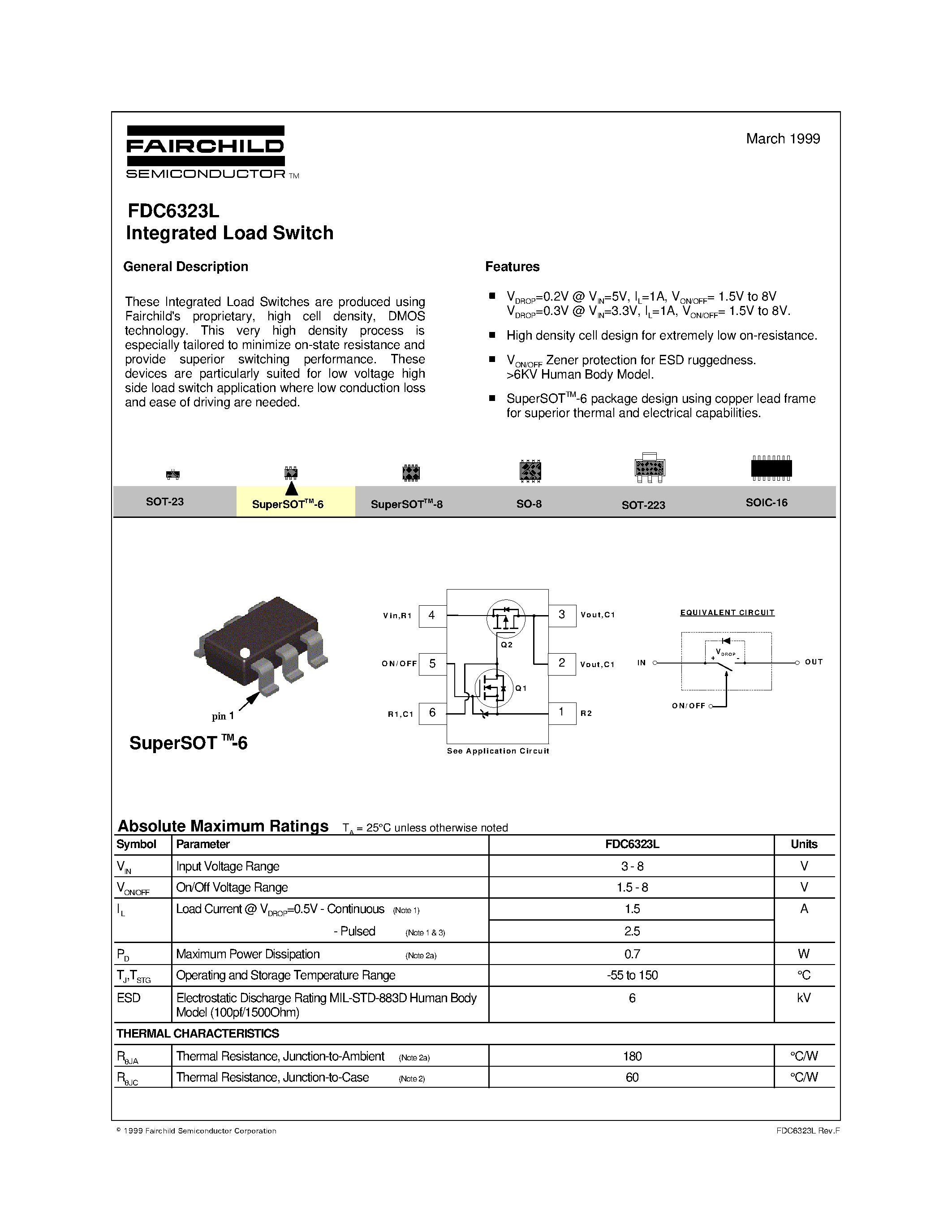 Даташит FDC6323 - Integrated Load Switch страница 1