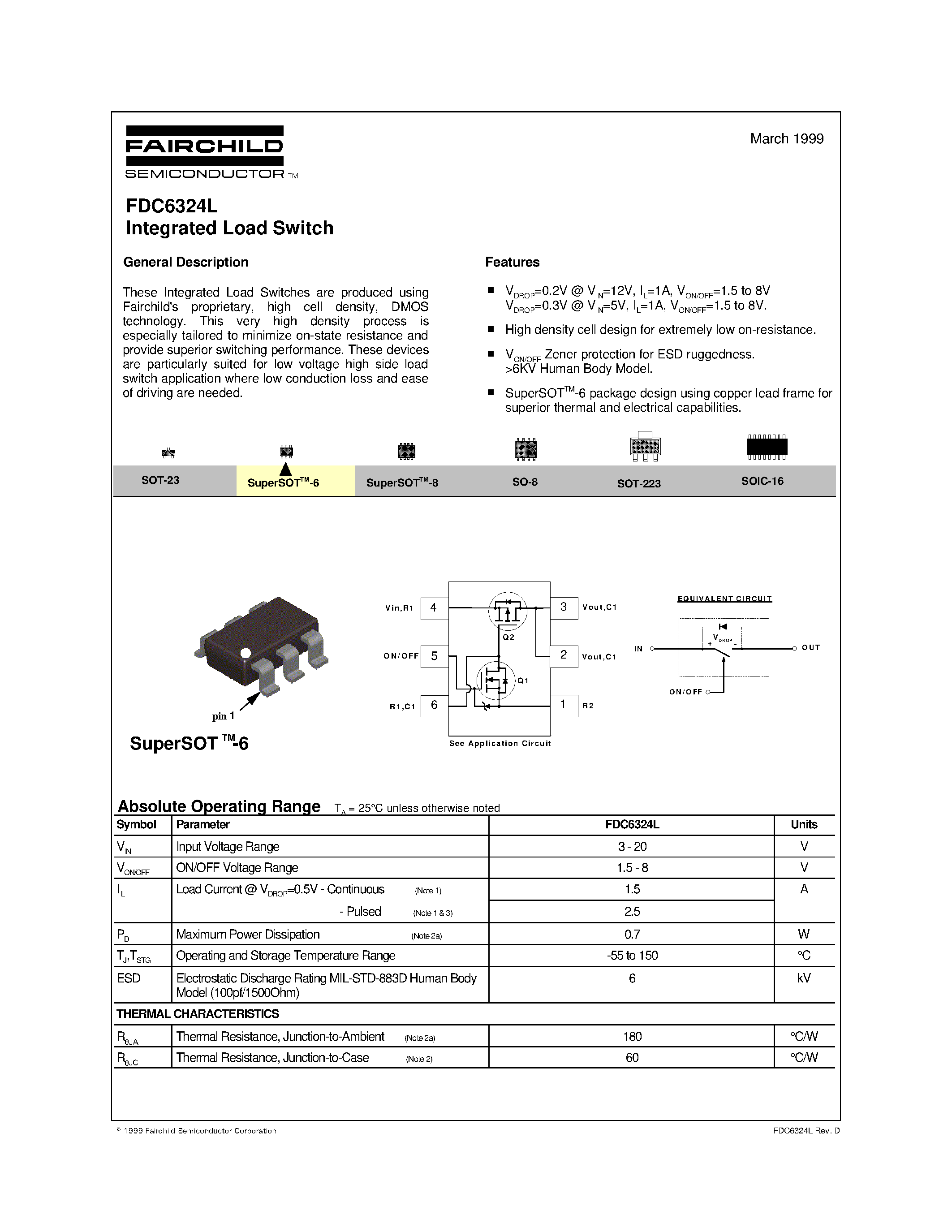 Даташит FDC6324L - Integrated Load Switch страница 1