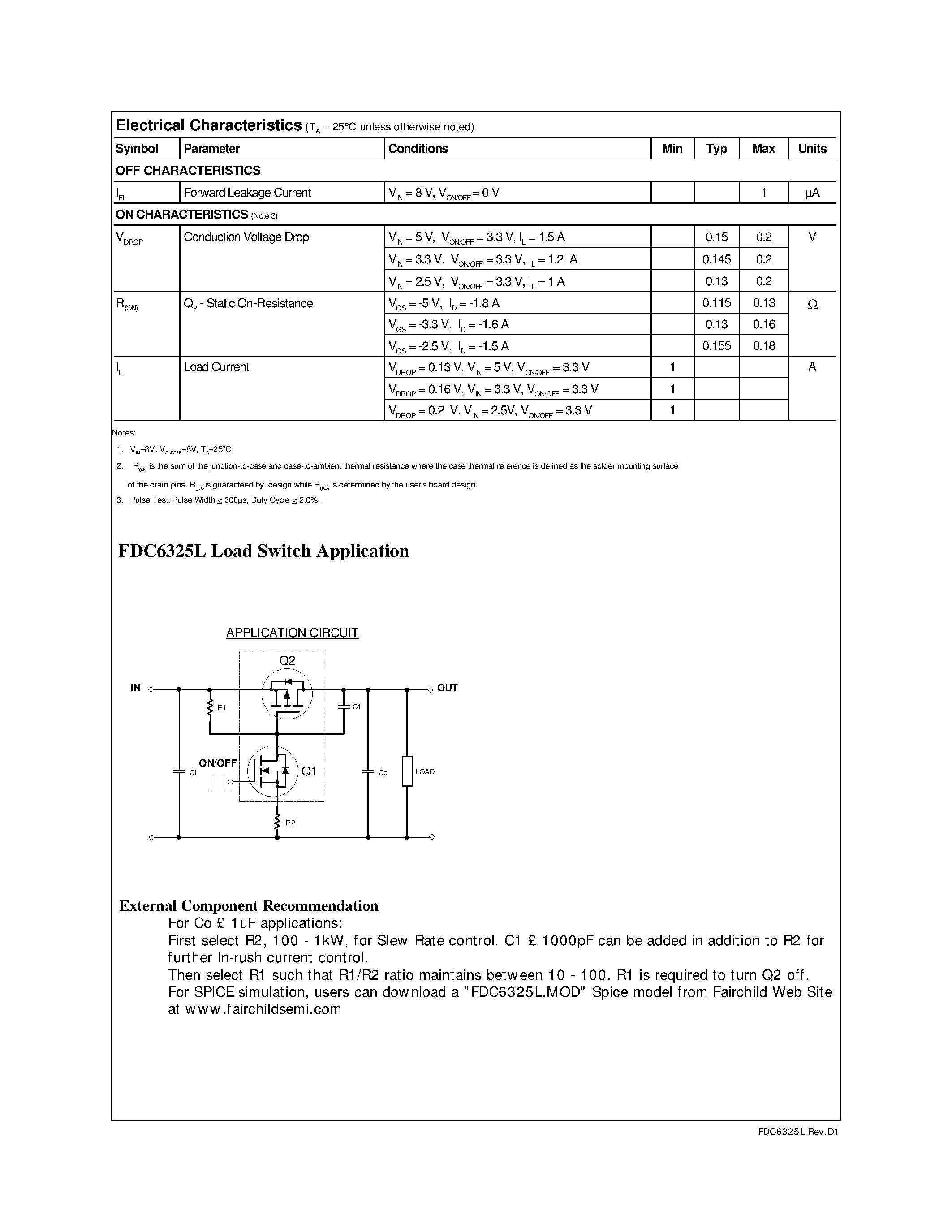 Datasheet FDC6325L page 2 Datasheet FDC6325L - Integrated Load Switch page 2