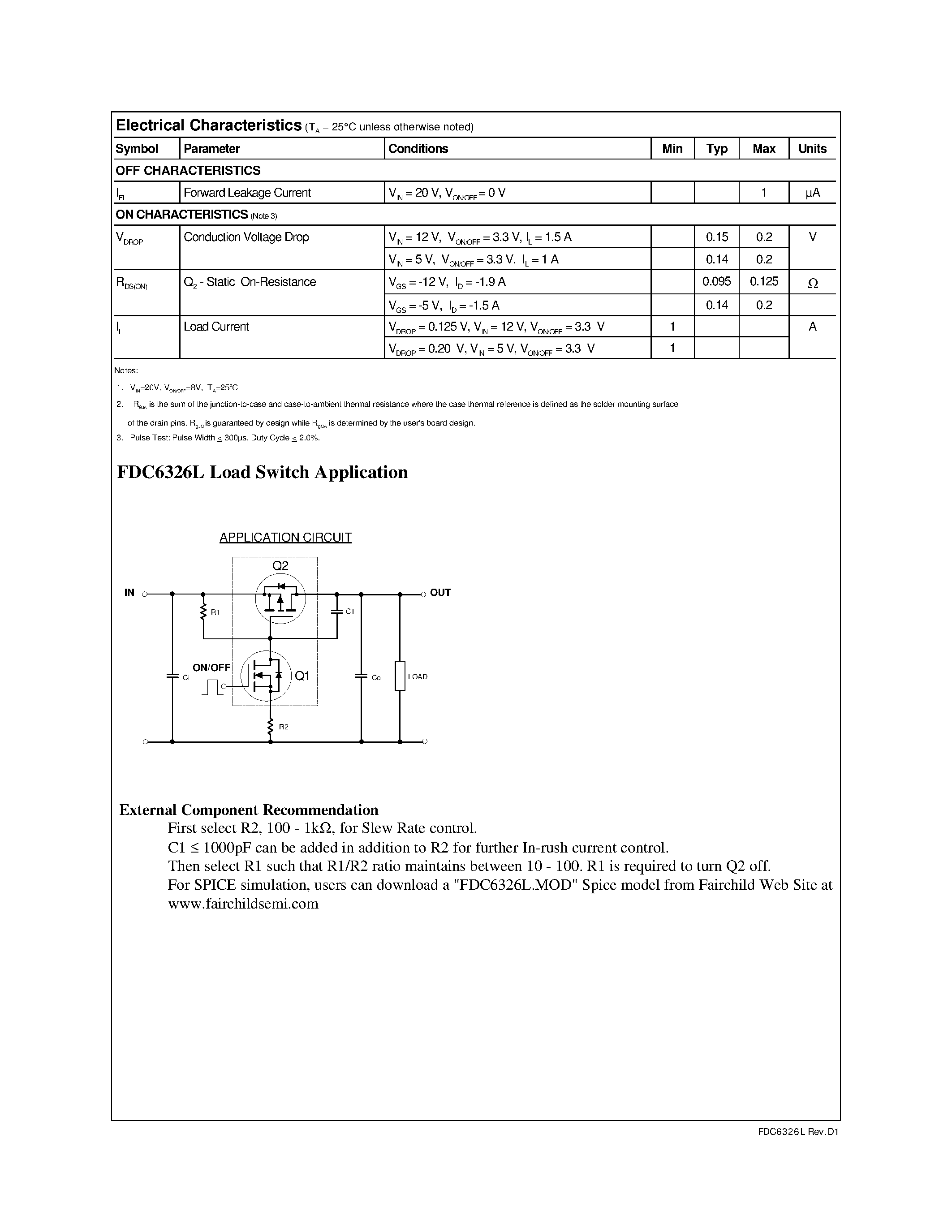Datasheet FDC6326 page 2 Datasheet FDC6326 - Integrated Load Switch page 2