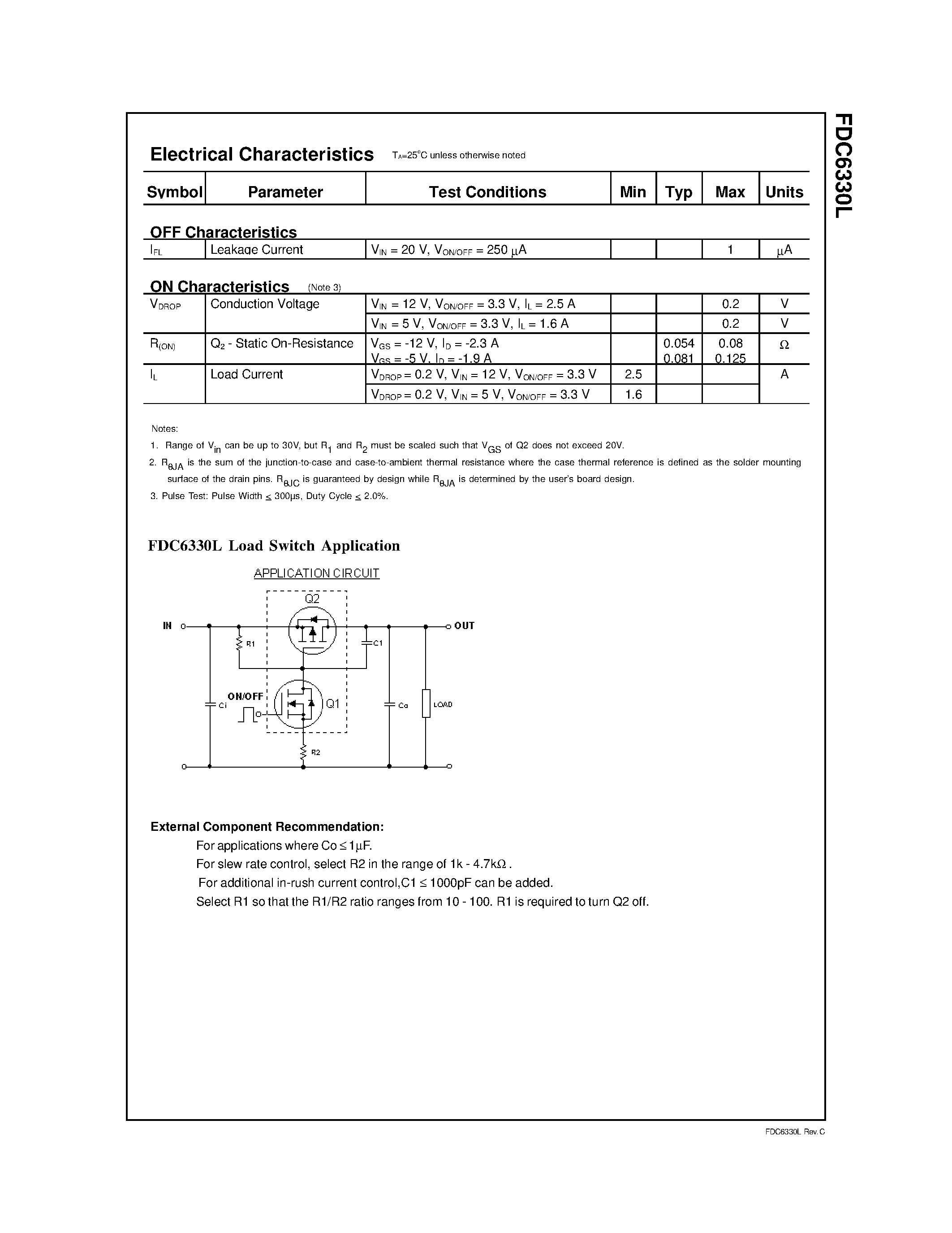 Даташит FDC6330 - Integrated Load Switch страница 2