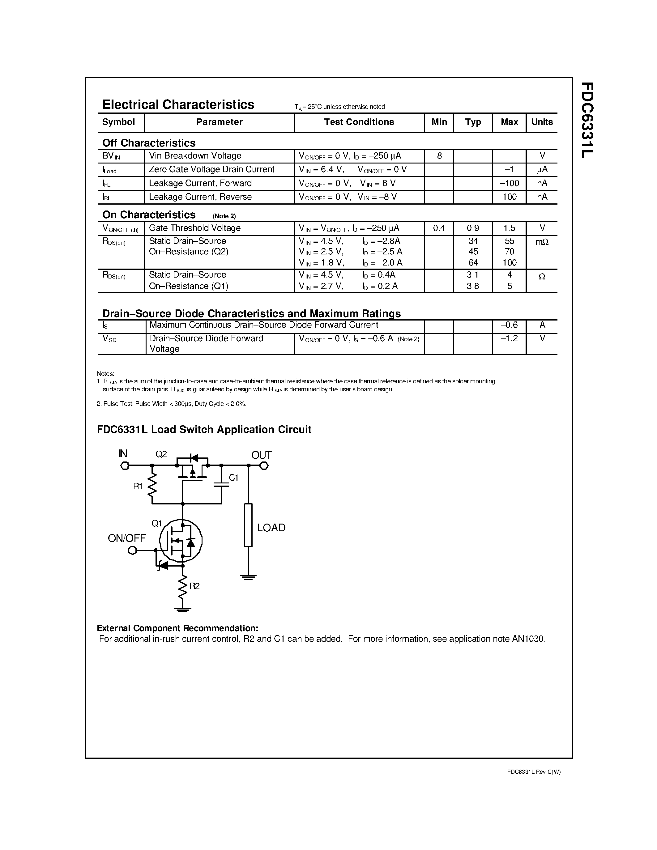Даташит на микросхему FDC6331L страница 2 Даташит FDC6331L - Integrated Load Switch страница 2