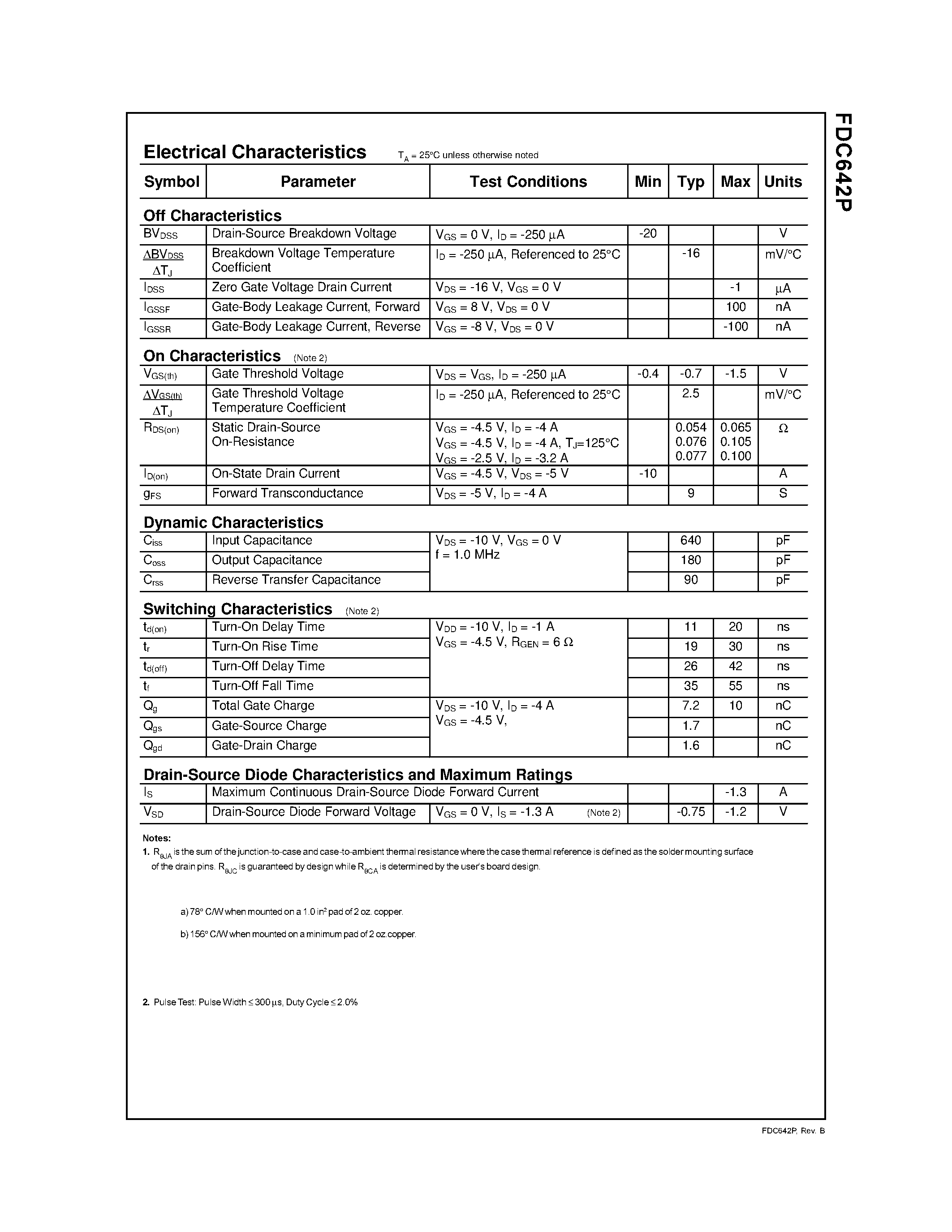 Datasheet FDC642 page 2 Datasheet FDC642 - P-Channel 2.5V Specified PowerTrenchMOSFET page 2
