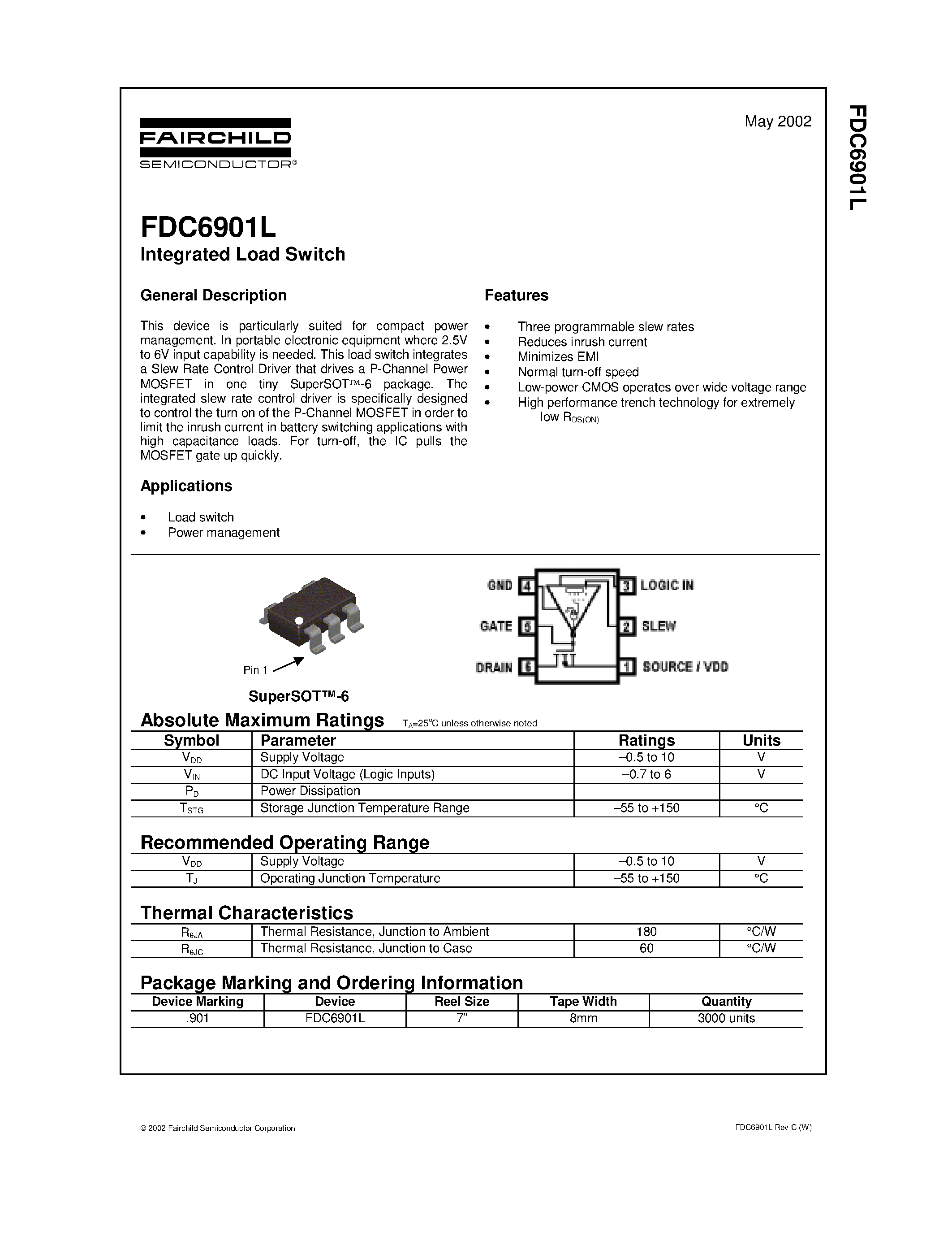 Datasheet FDC6901L - Integrated Load Switch page 1