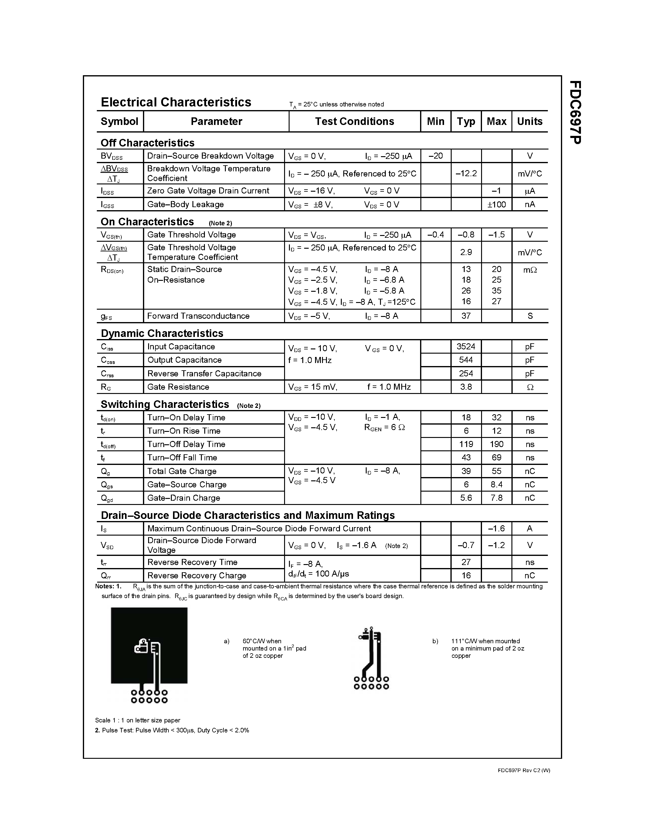 Datasheet FDC697P - P-Channel 1.8V PowerTrench MOSFET page 2