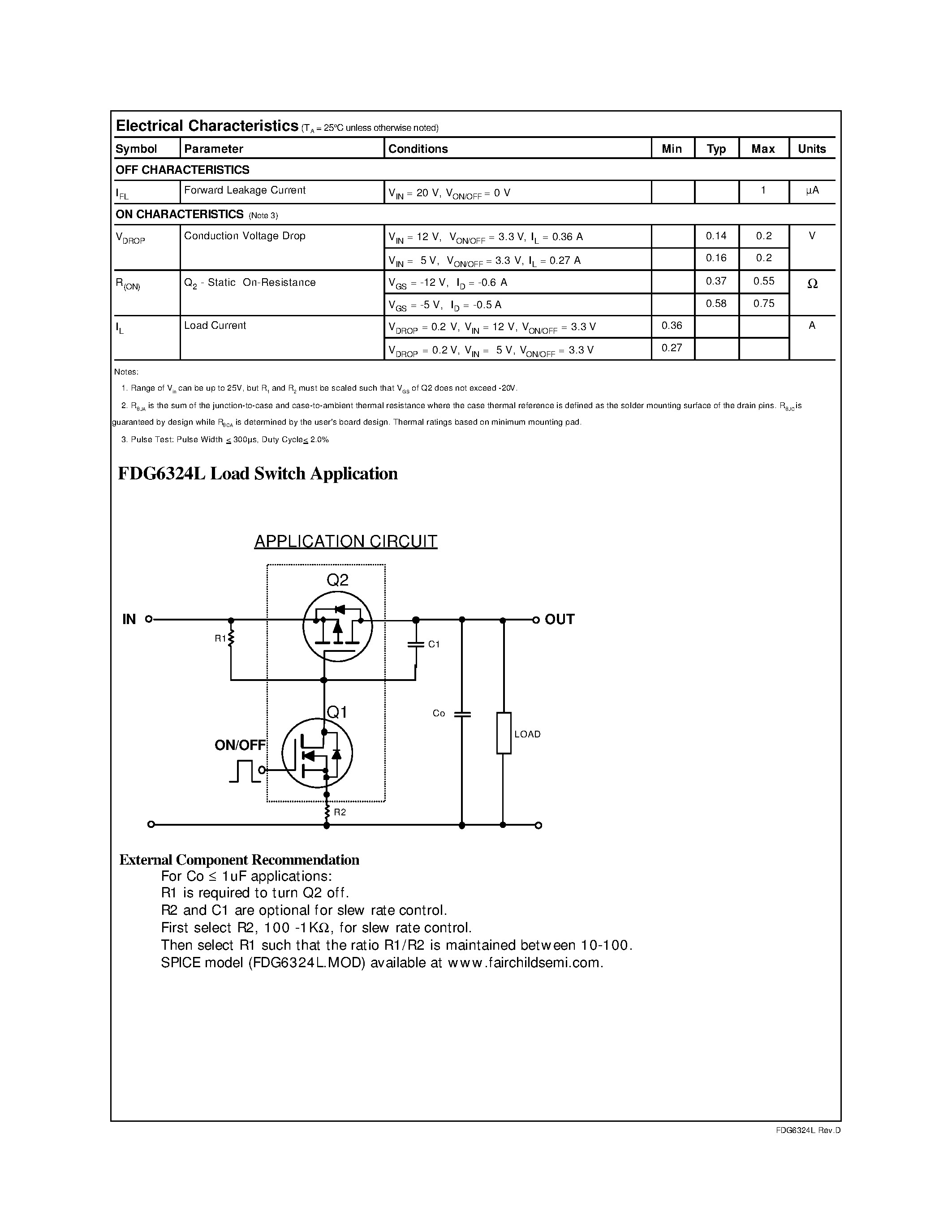 Даташит FDG6324L-Integrated Load Switch страница 2