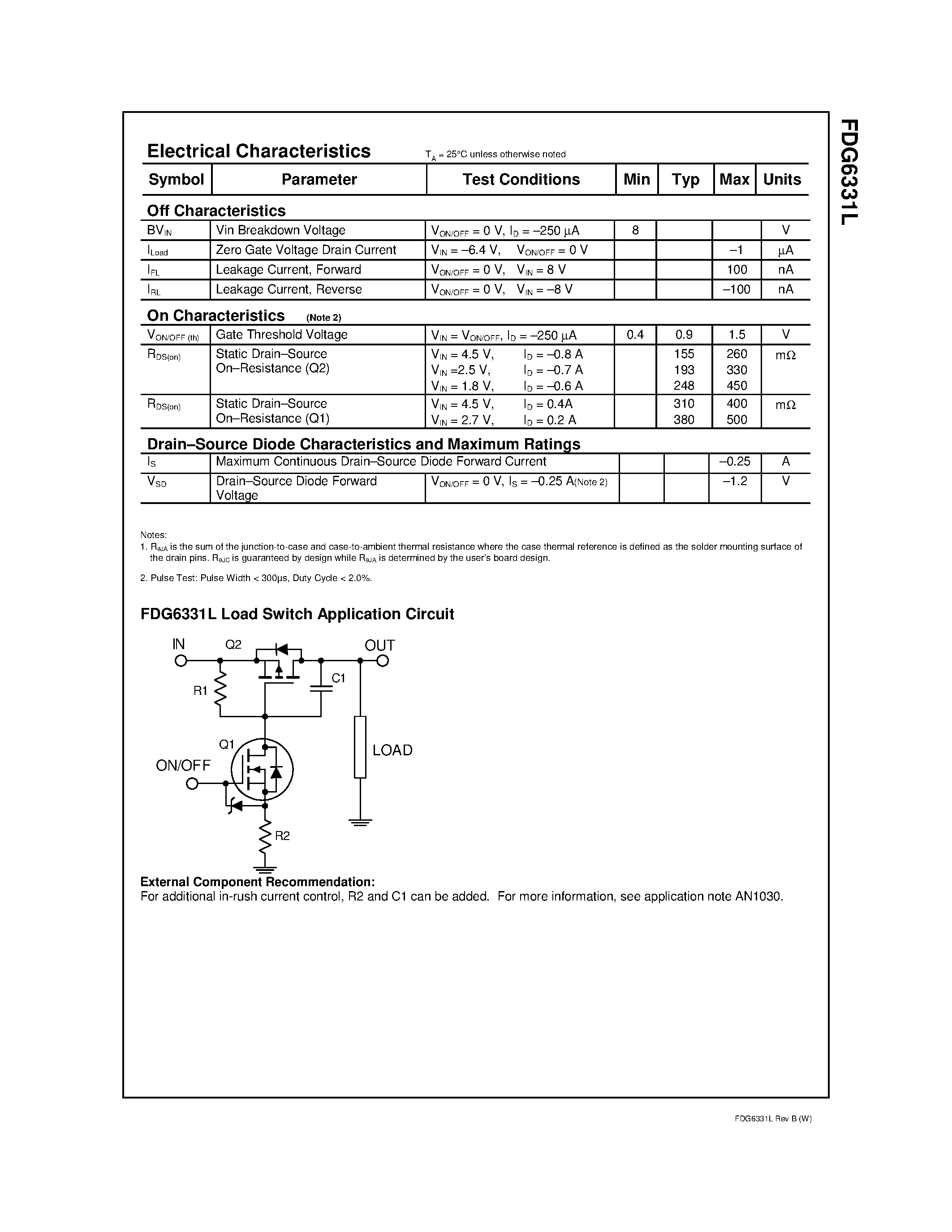 Даташит FDG6331L - Integrated Load Switch страница 2