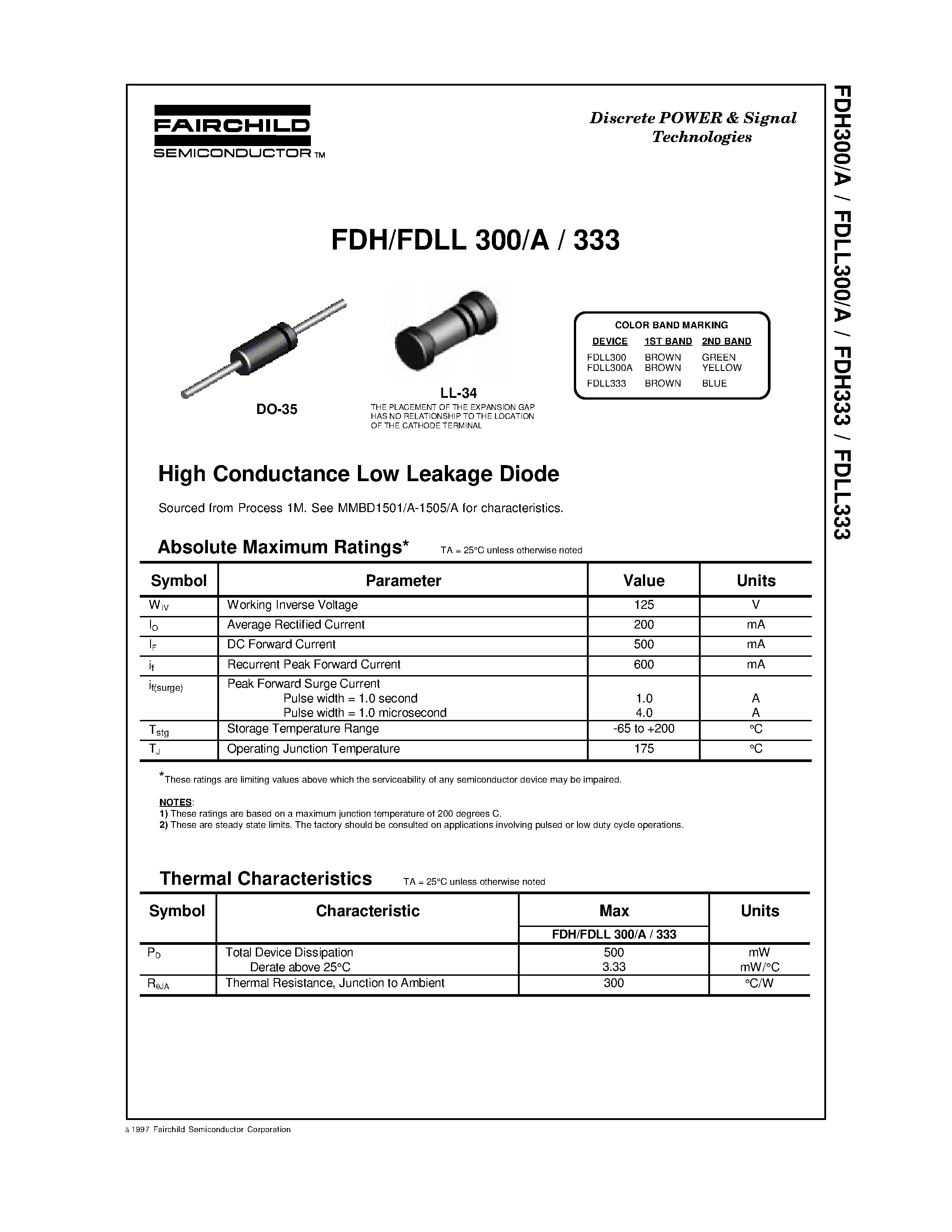 Даташит на микросхему FDLL333 страница 1 Даташит FDLL333 - High Conductance Low Leakage Diodes страница 1