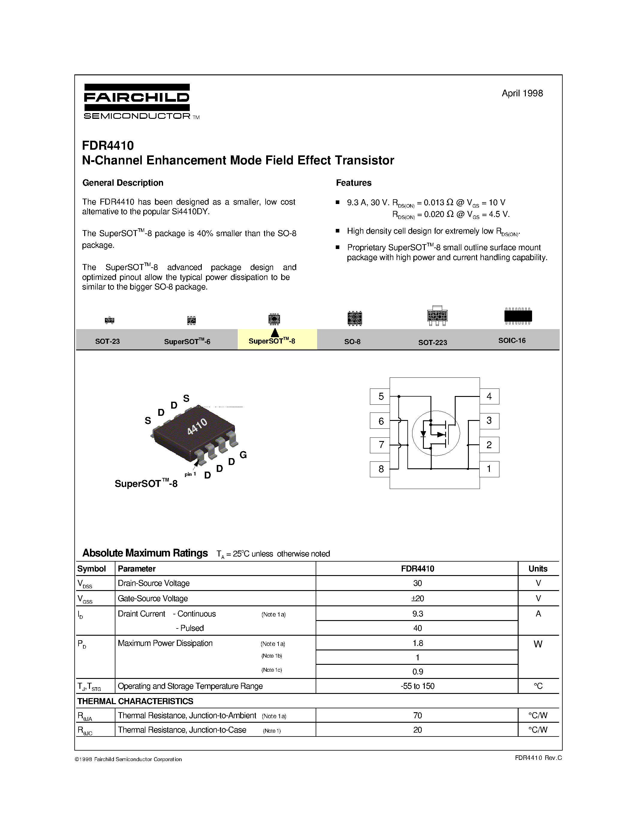 Datasheet FDR4410 - N-Channel Enhancement Mode Field Effect Transistor page 1