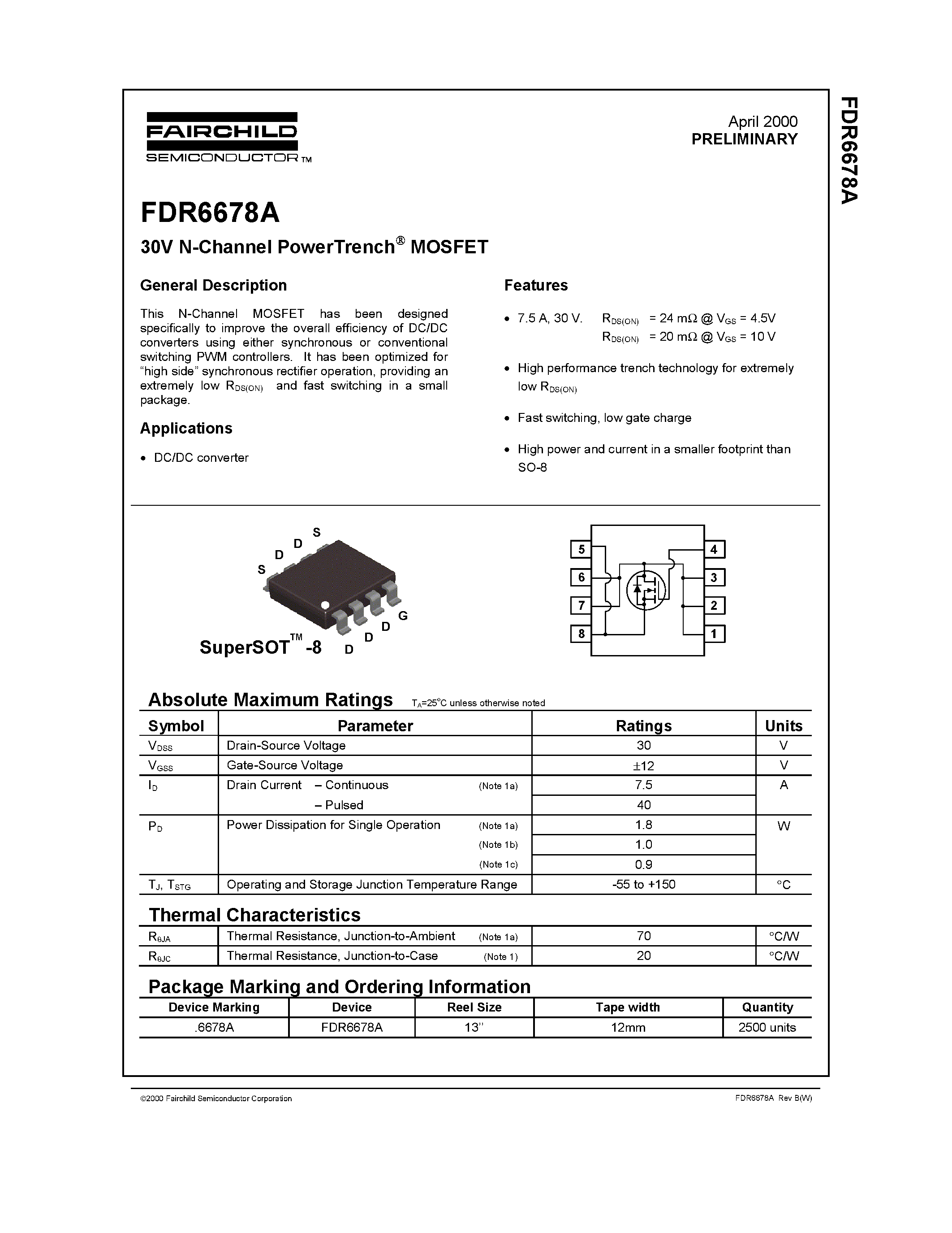 Datasheet FDR6678A - 30V N-Channel PowerTrench MOSFET page 1