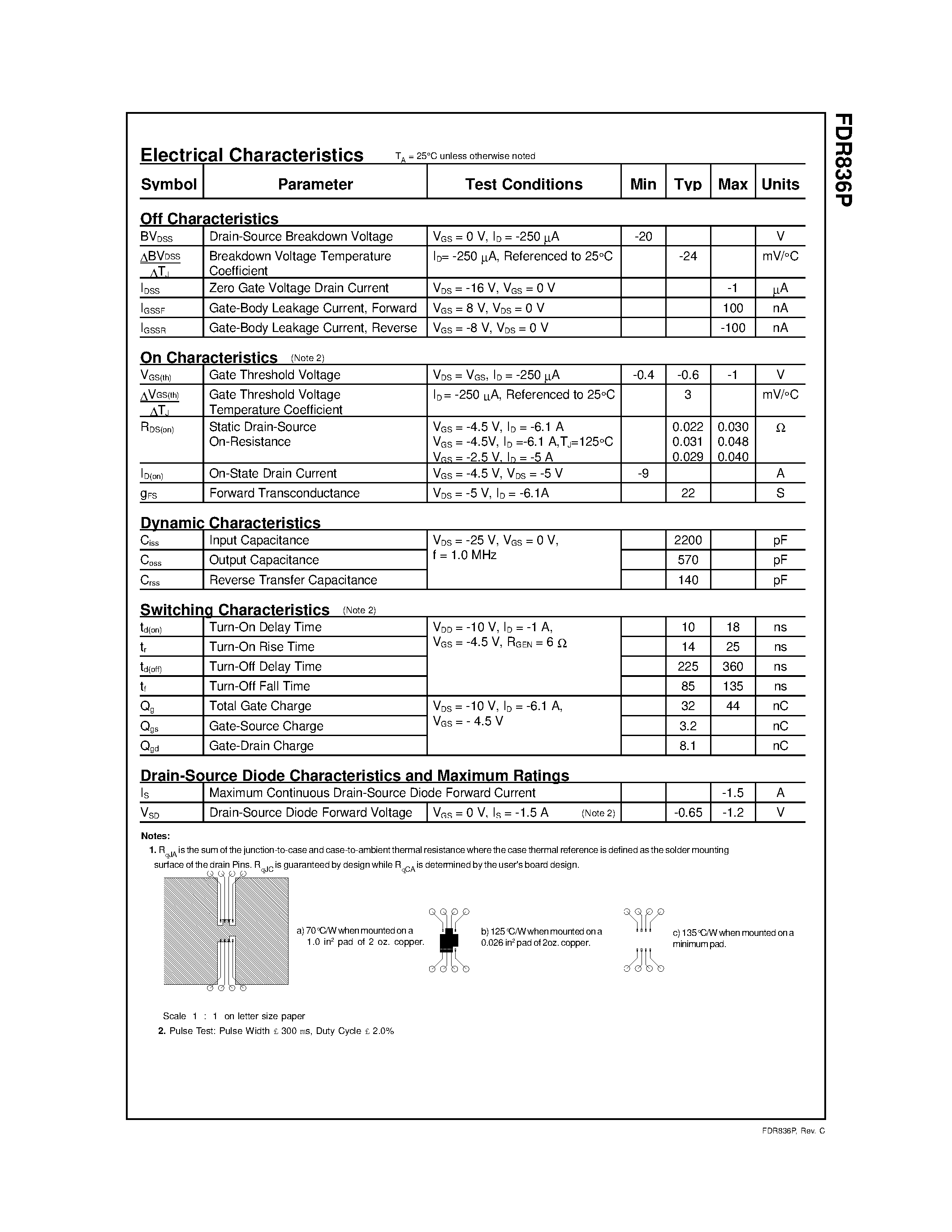 Datasheet FDR836P page 2 Datasheet FDR836P - P-Channel 2.5V Specified MOSFET page 2