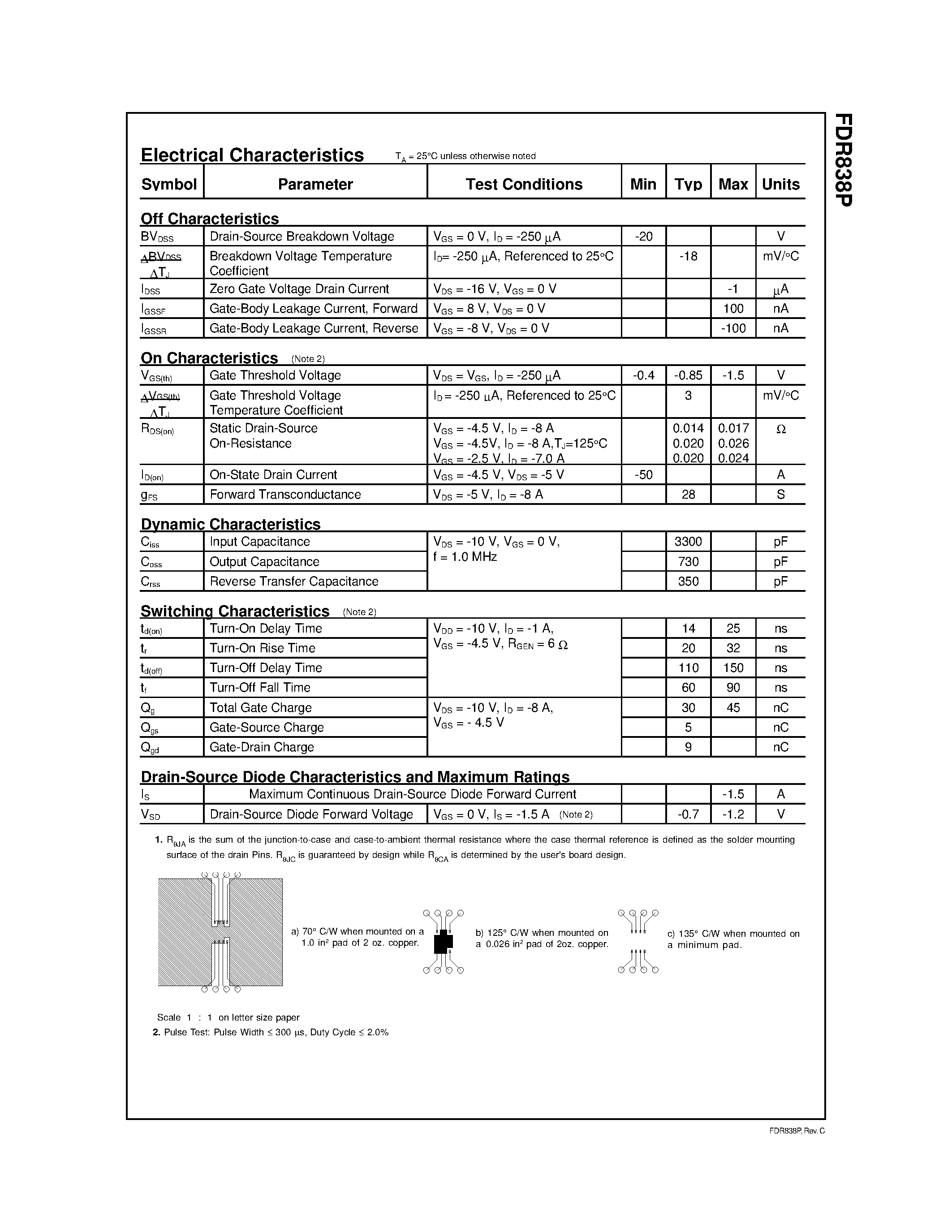 Datasheet FDR838P - P-Channel 2.5V Specified PowerTrenchTM MOSFET page 2