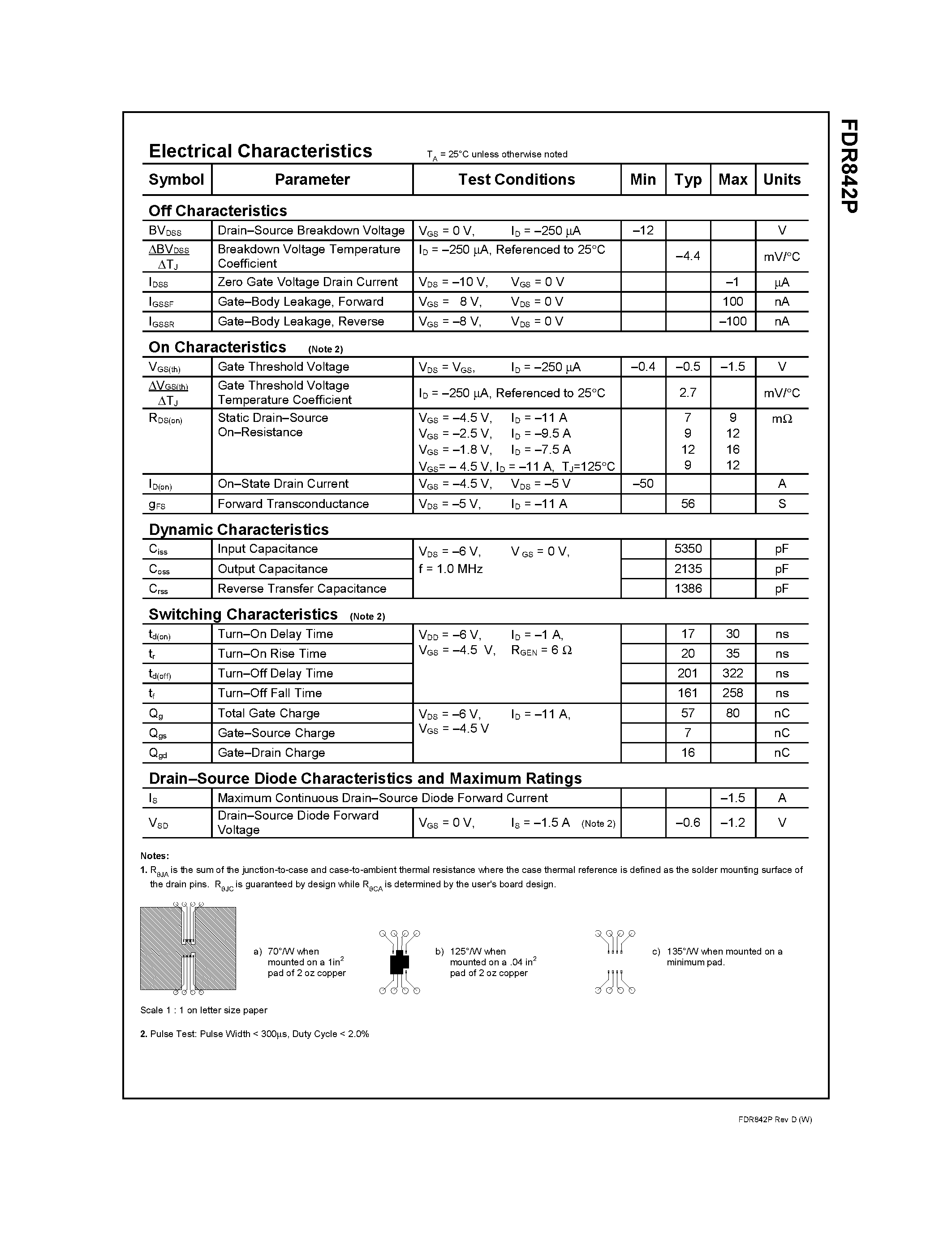 Datasheet FDR842P - P-Channel 1.8V Specified PowerTrench MOSFET page 2