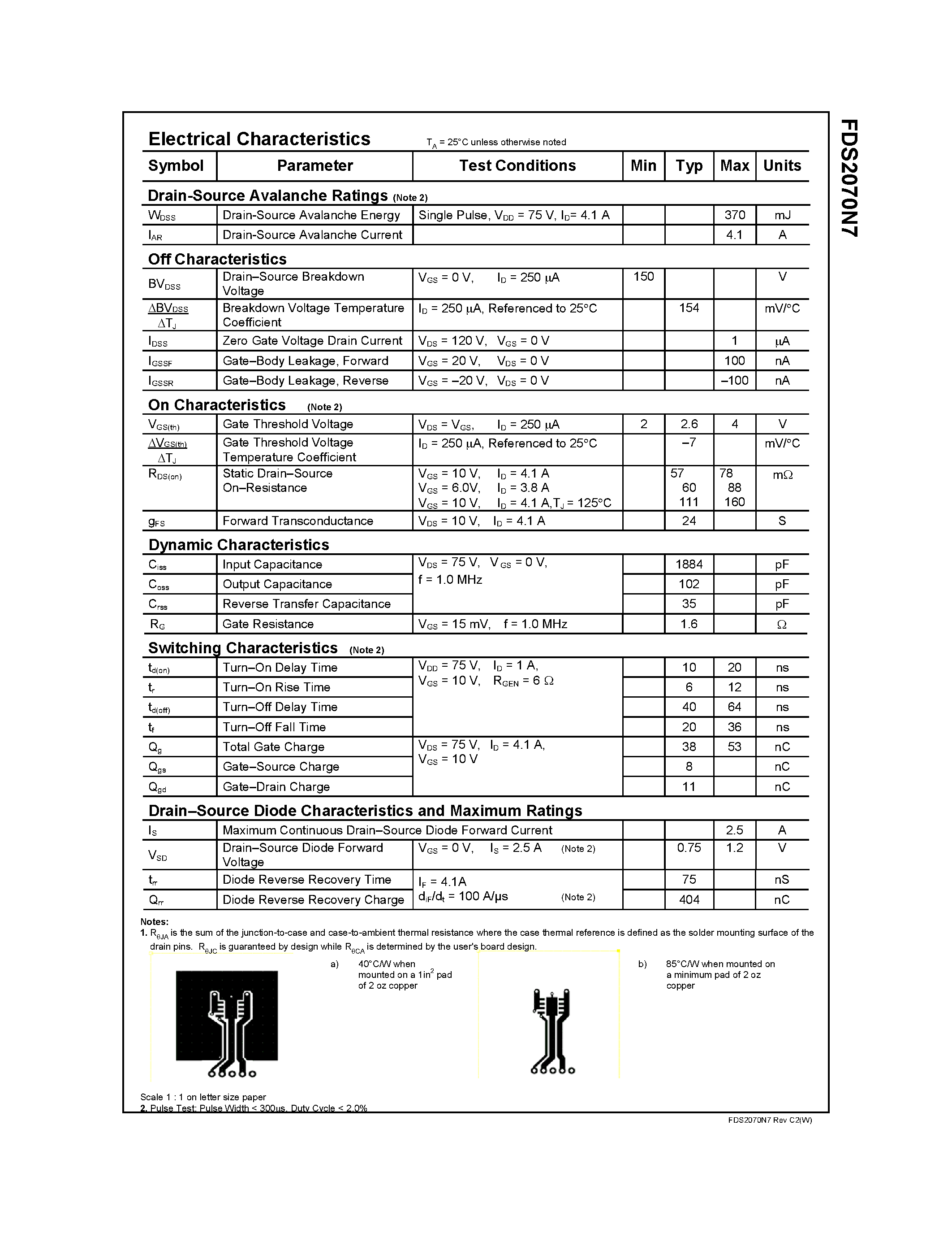 Datasheet FDS2070N7 page 2 Datasheet FDS2070N7 - 150V N-Channel PowerTrench MOSFET page 2