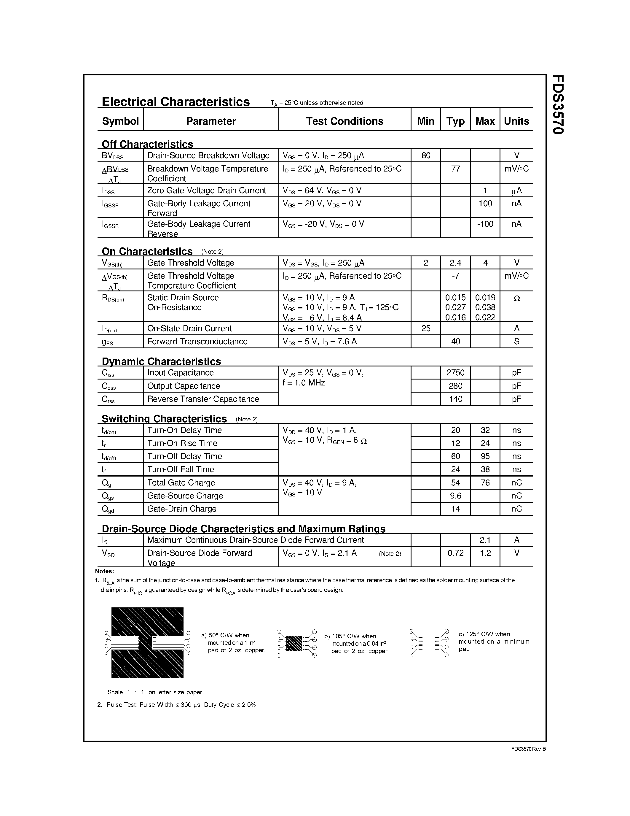 Datasheet FDS3570 page 2 Datasheet FDS3570 - 80V N-Channel PowerTrench MOSFET page 2