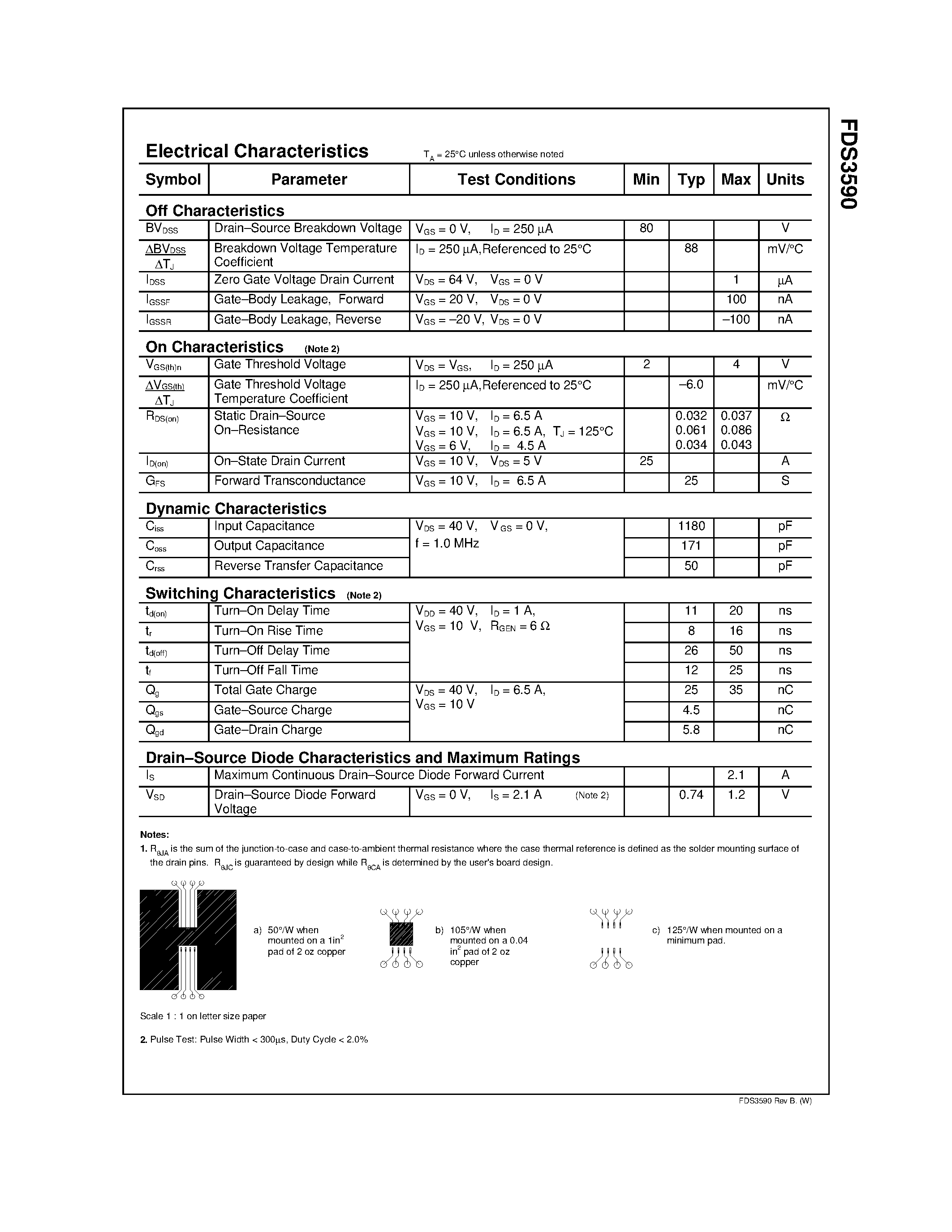 Datasheet FDS3590 page 2 Datasheet FDS3590 - 80V N-Channel PowerTrench MOSFET page 2