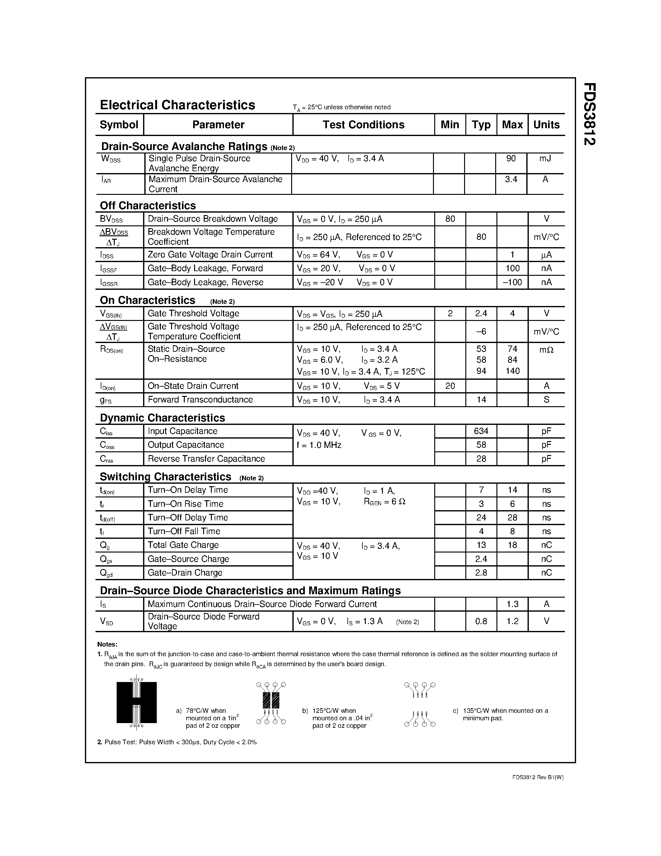 Datasheet FDS3812 page 2 Datasheet FDS3812 - 80V N-Channel Dual PowerTrench MOSFET page 2