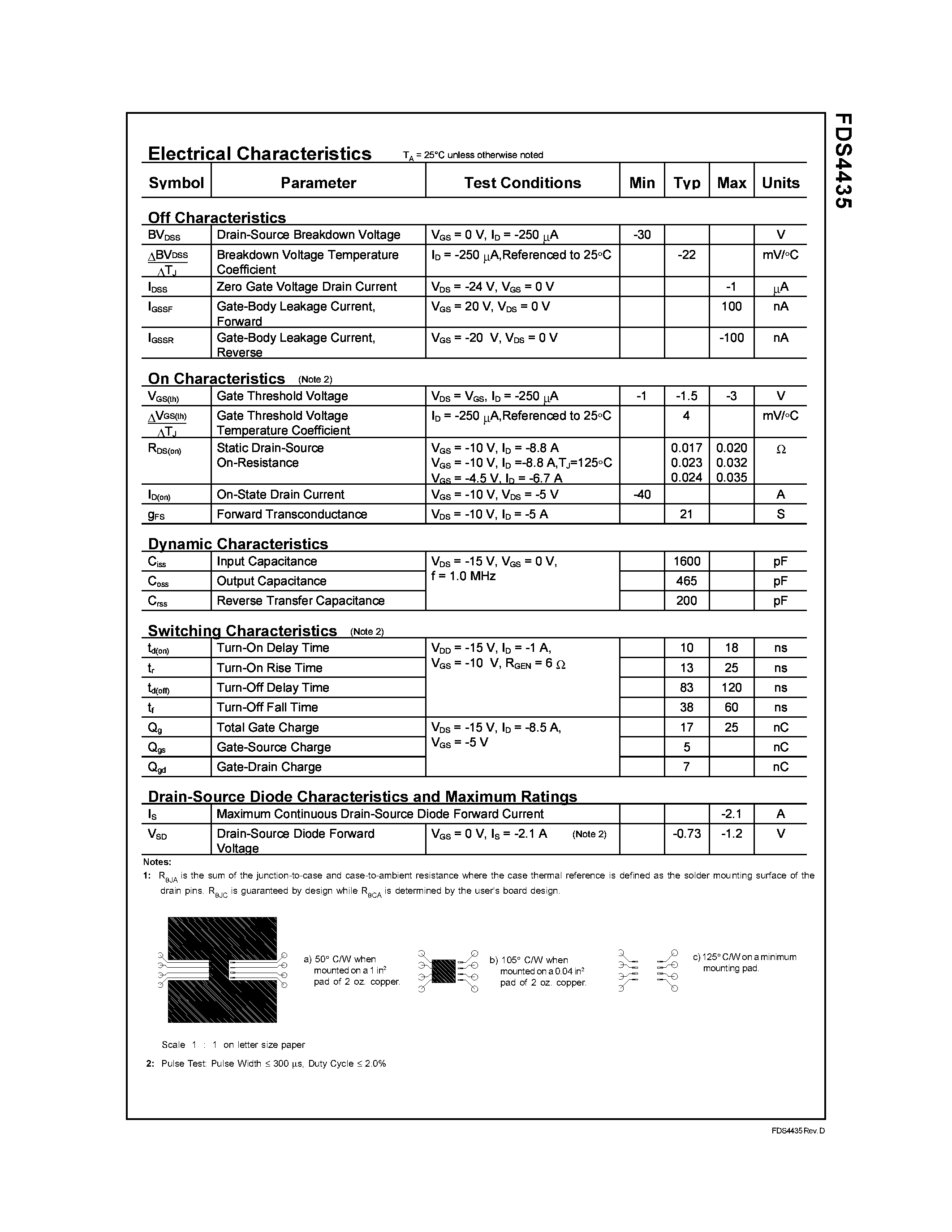 Datasheet FDS4435 page 2 Datasheet FDS4435 - P-Channel Logic Level PowerTrenchMOSFET page 2