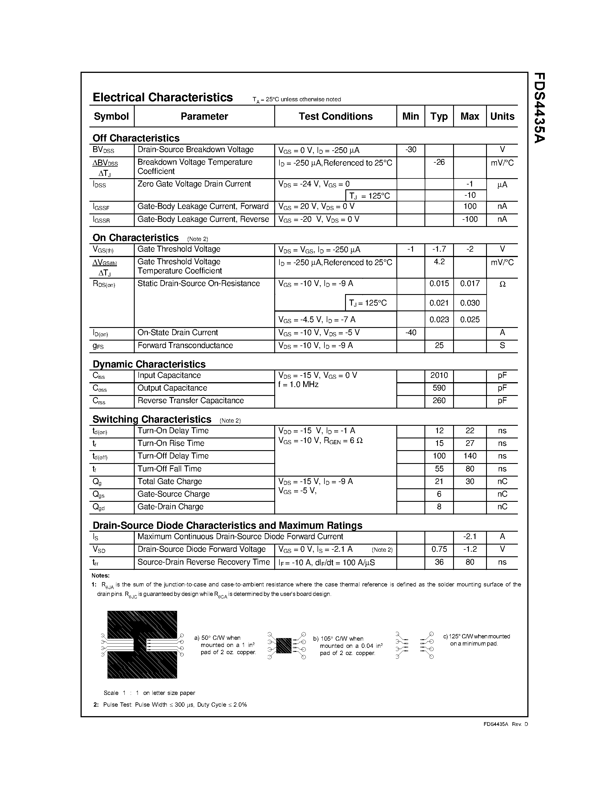 Datasheet FDS4435A page 2 Datasheet FDS4435A - P-Channel Logic Level PowerTrenchMOSFET page 2