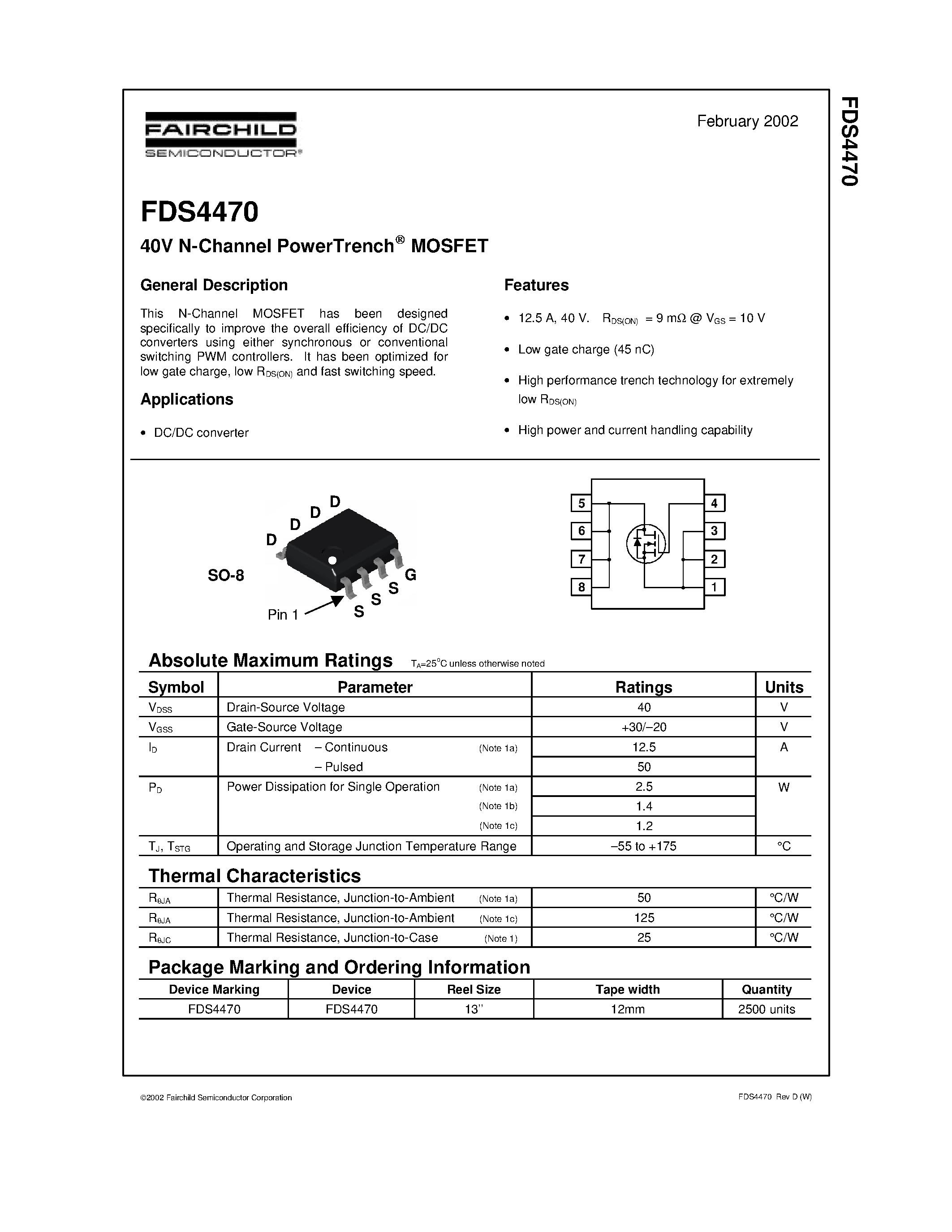 Datasheet FDS4470 page 1 Datasheet FDS4470 - 40V N-Channel PowerTrench MOSFET page 1