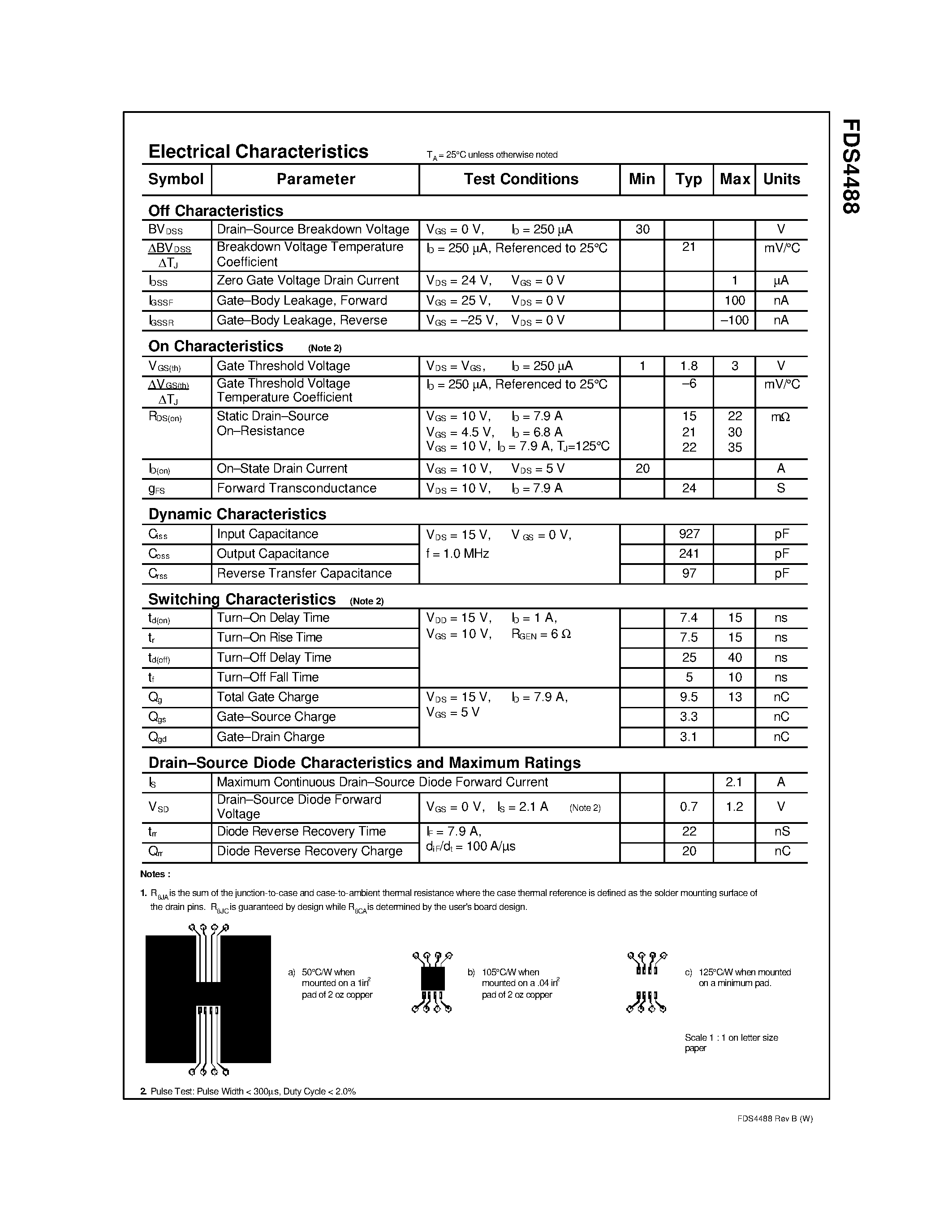 Datasheet FDS4488 page 2 Datasheet FDS4488 - 30V N-Channel PowerTrench MOSFET page 2