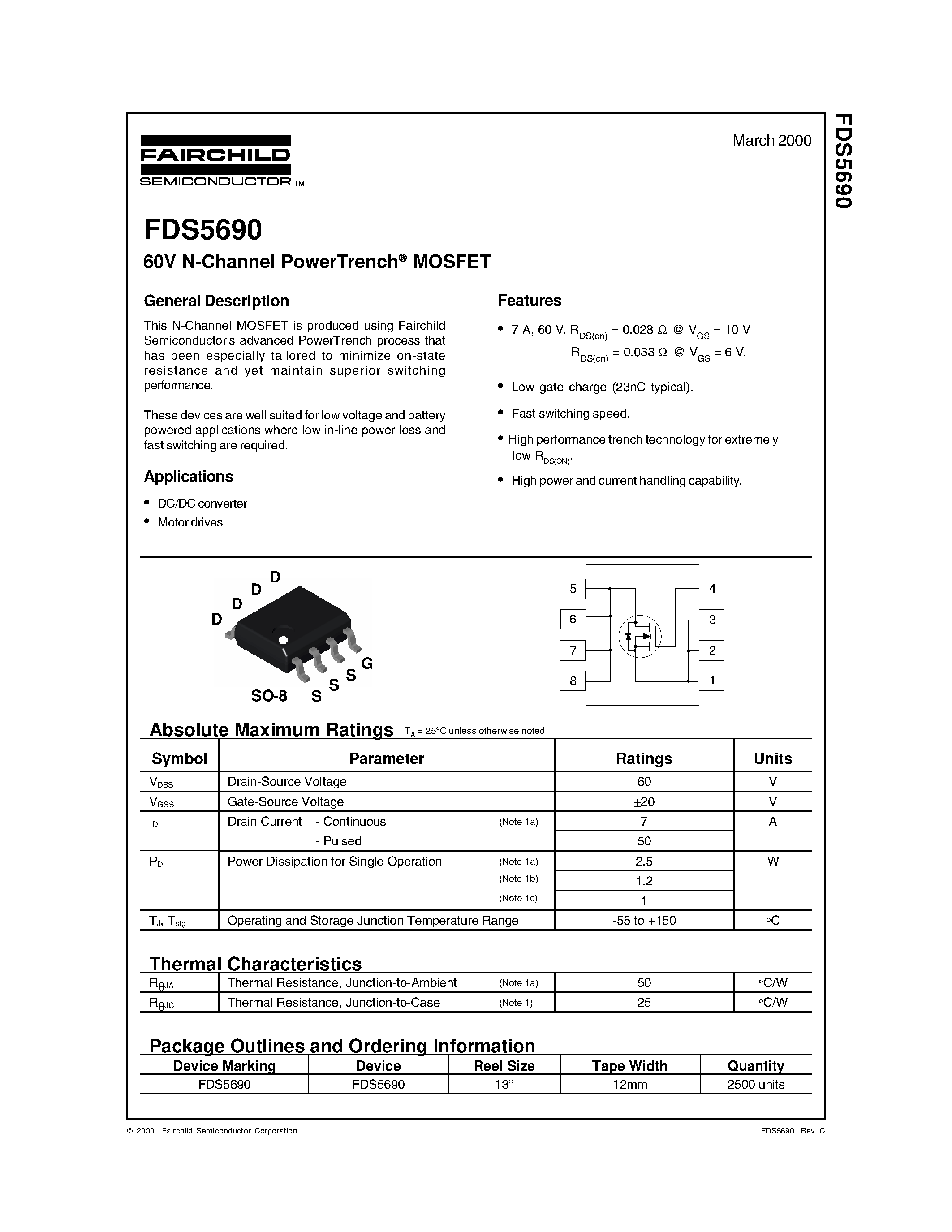 Даташит на микросхему FDS5690 страница 1 Даташит FDS5690 - 60V N-Channel PowerTrench MOSFET страница 1