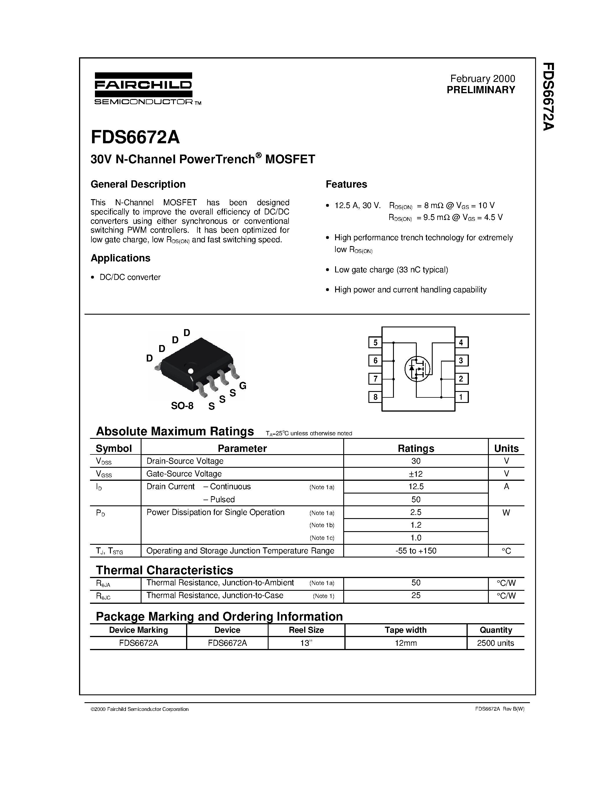 Даташит FDS6672 - 30V N-Channel PowerTrench MOSFET страница 1