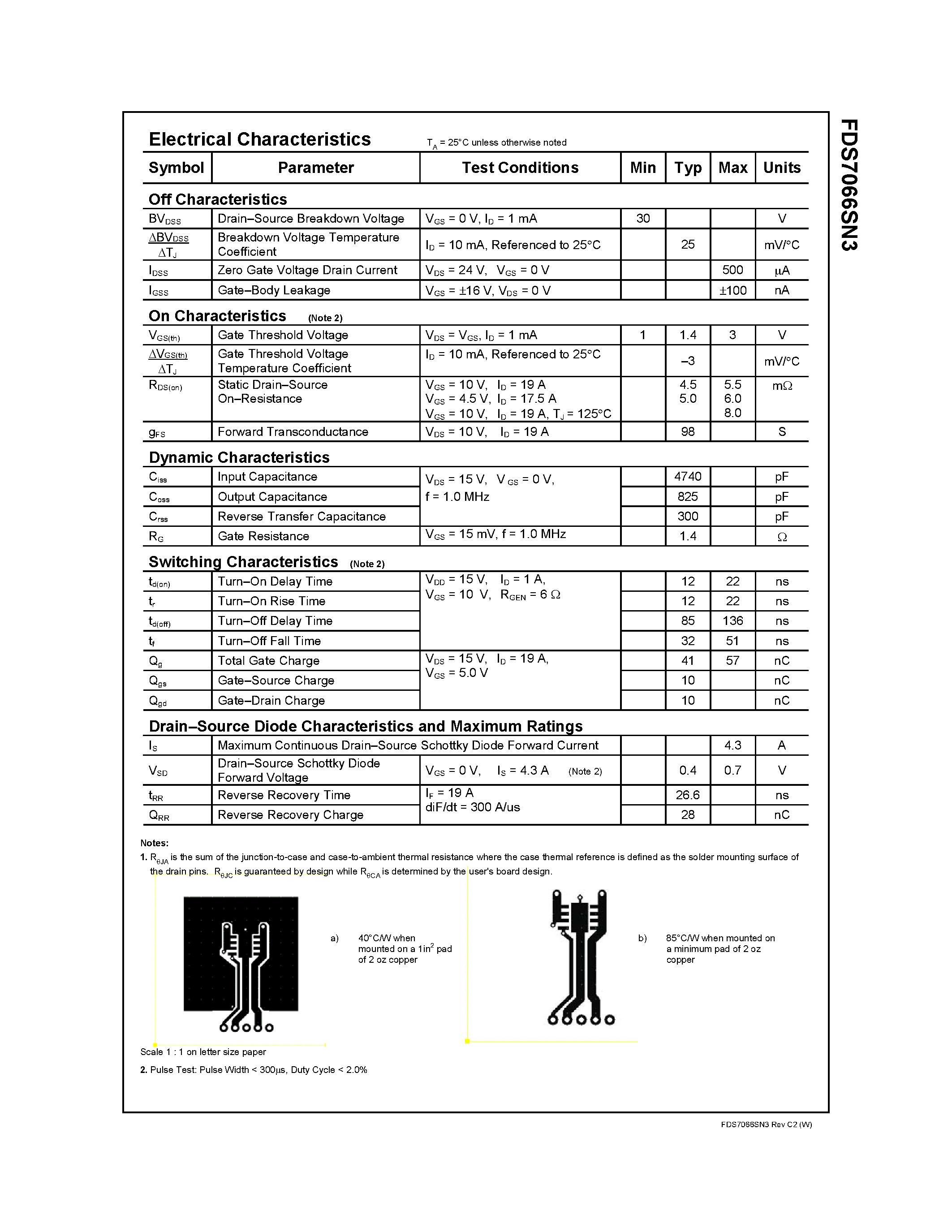 Даташит FDS7066SN3 - 30V N-Channel PowerTrench SyncFET страница 2