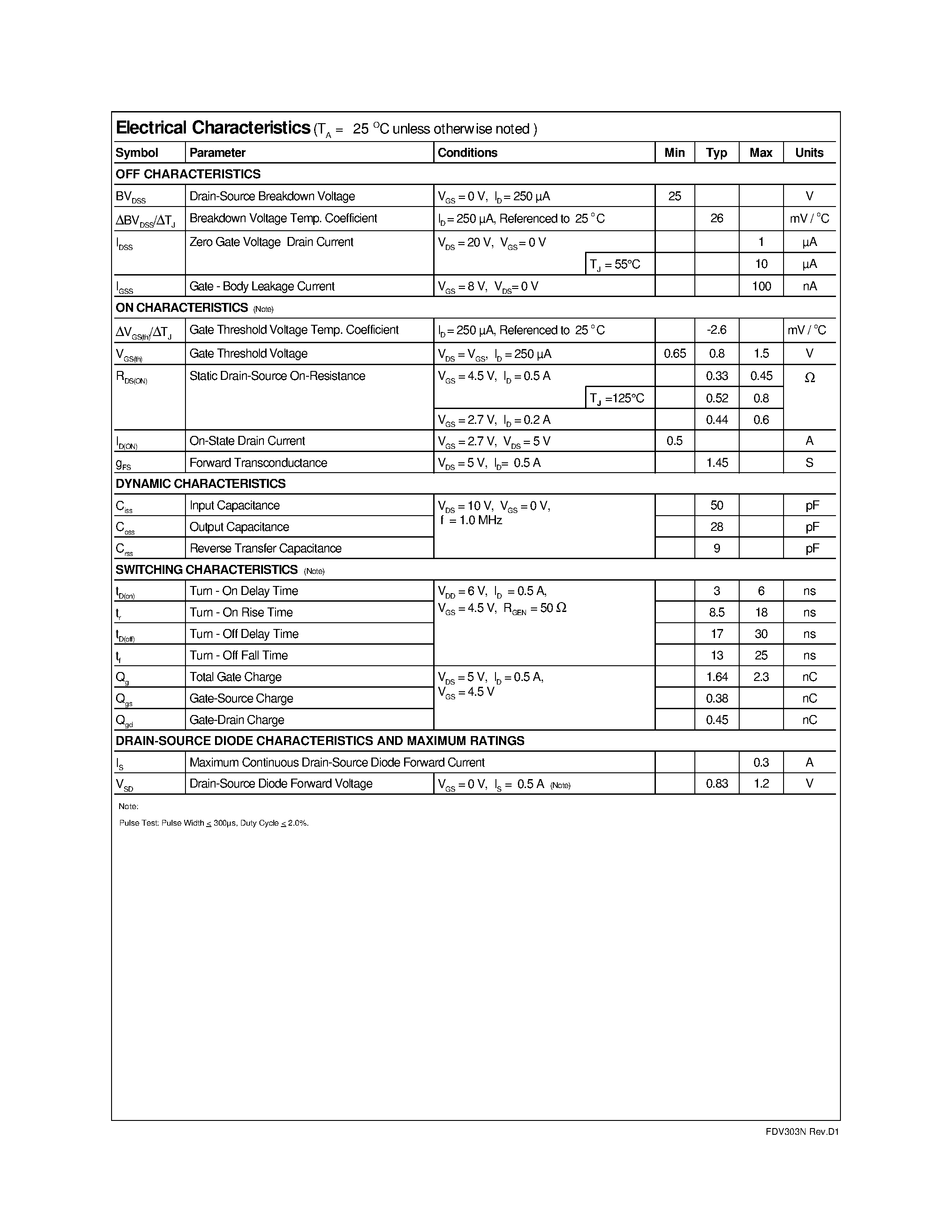 Datasheet FDV303N - Digital FET/ N-Channel page 2