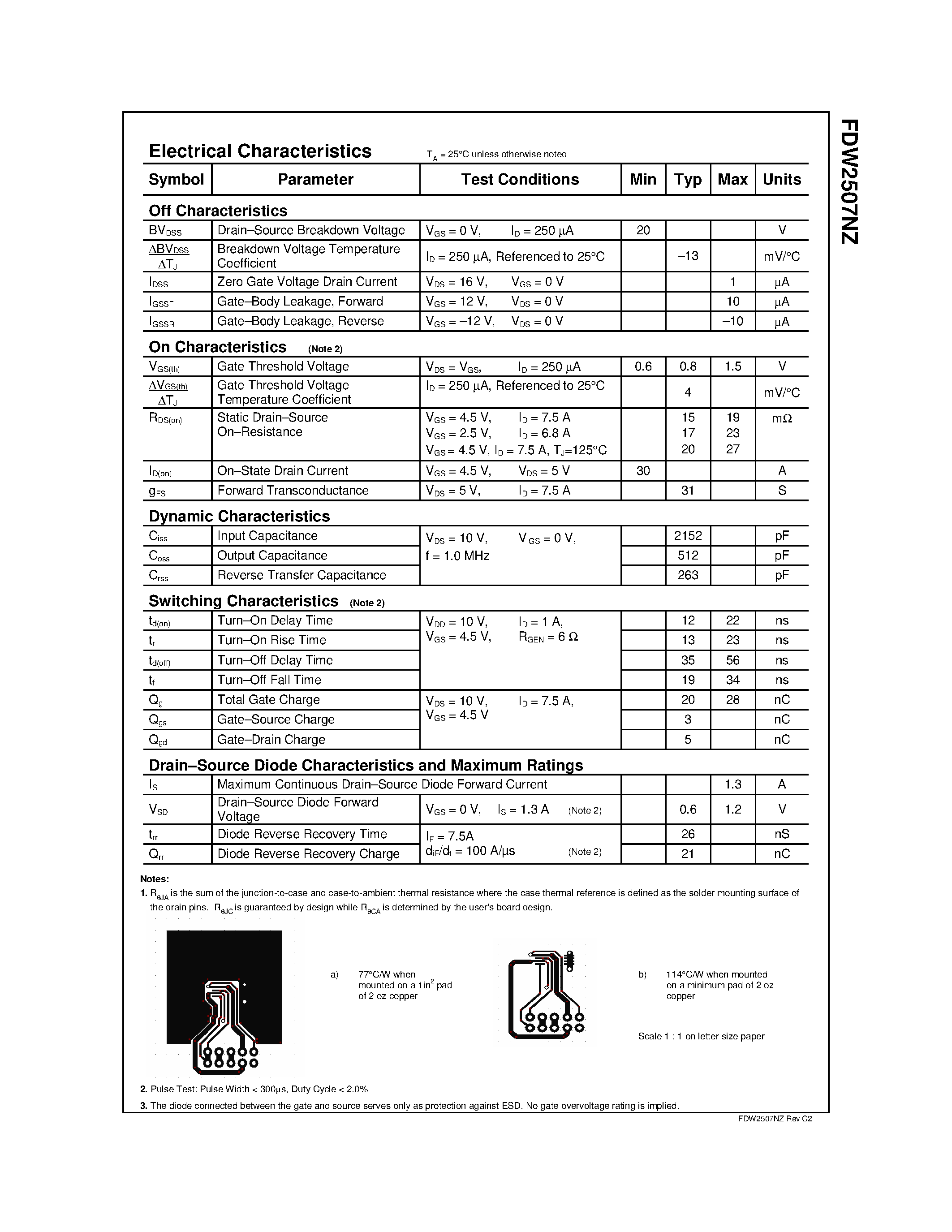Datasheet FDW2507NZ - Common Drain N-Channel 2.5V specified PowerTrench MOSFET page 2