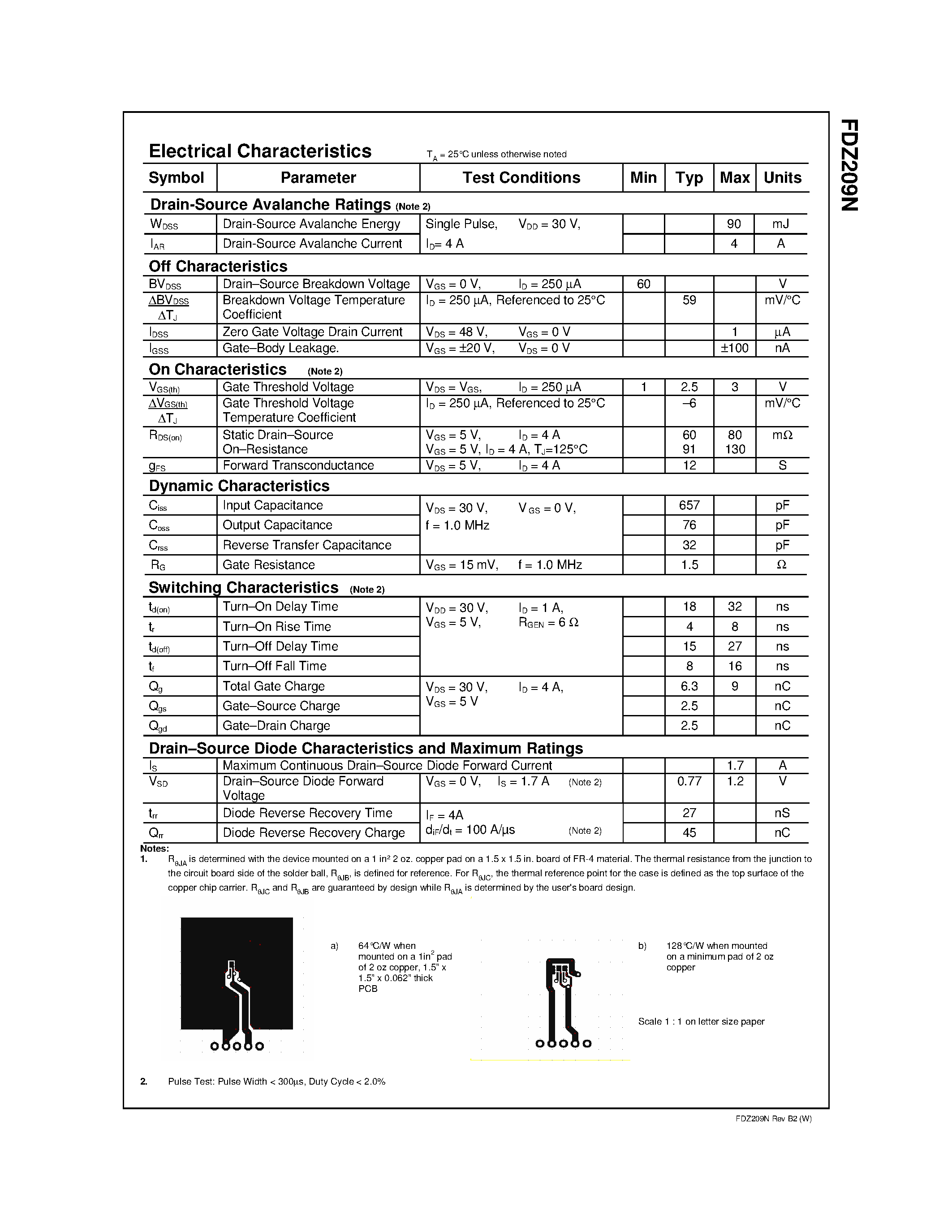 Datasheet FDZ209N - 60V N-Channel PowerTrench BGA MOSFET page 2