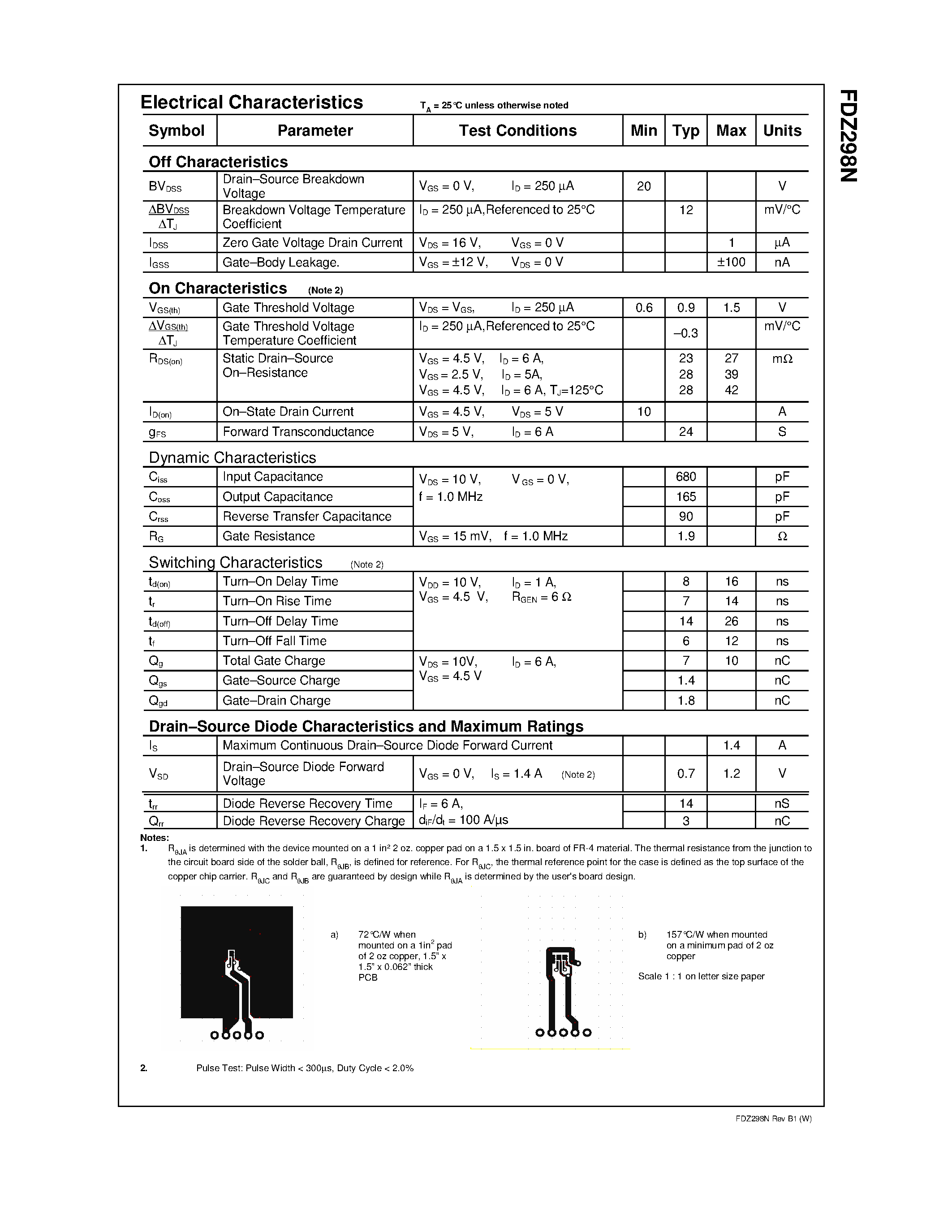 Datasheet FDZ298N - N-Channel 2.5 V Specified PowerTrench BGA MOSFET page 2